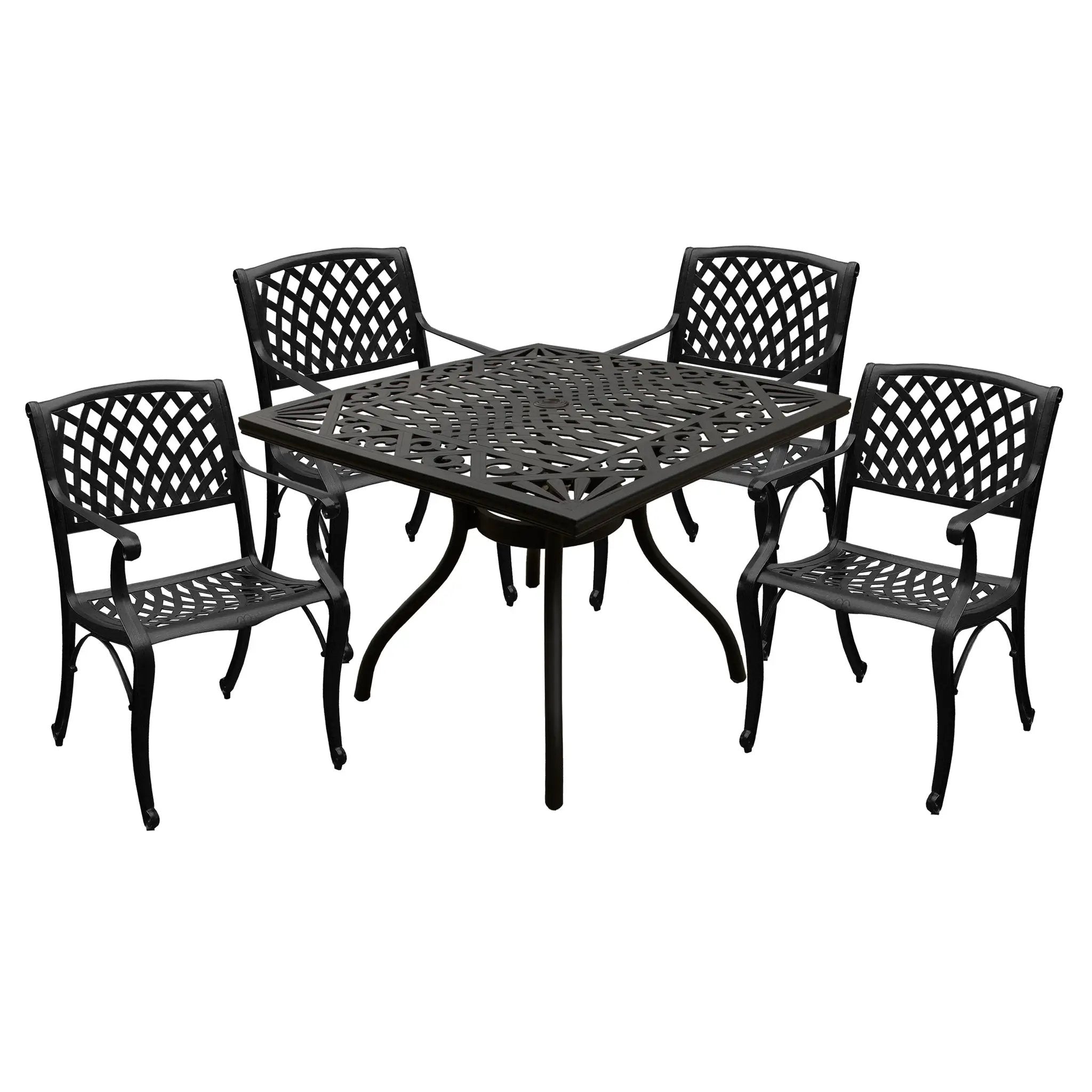 Outdoor Aluminum 5pc Square Black Patio Dining Set with Four Chairs by Sharicks