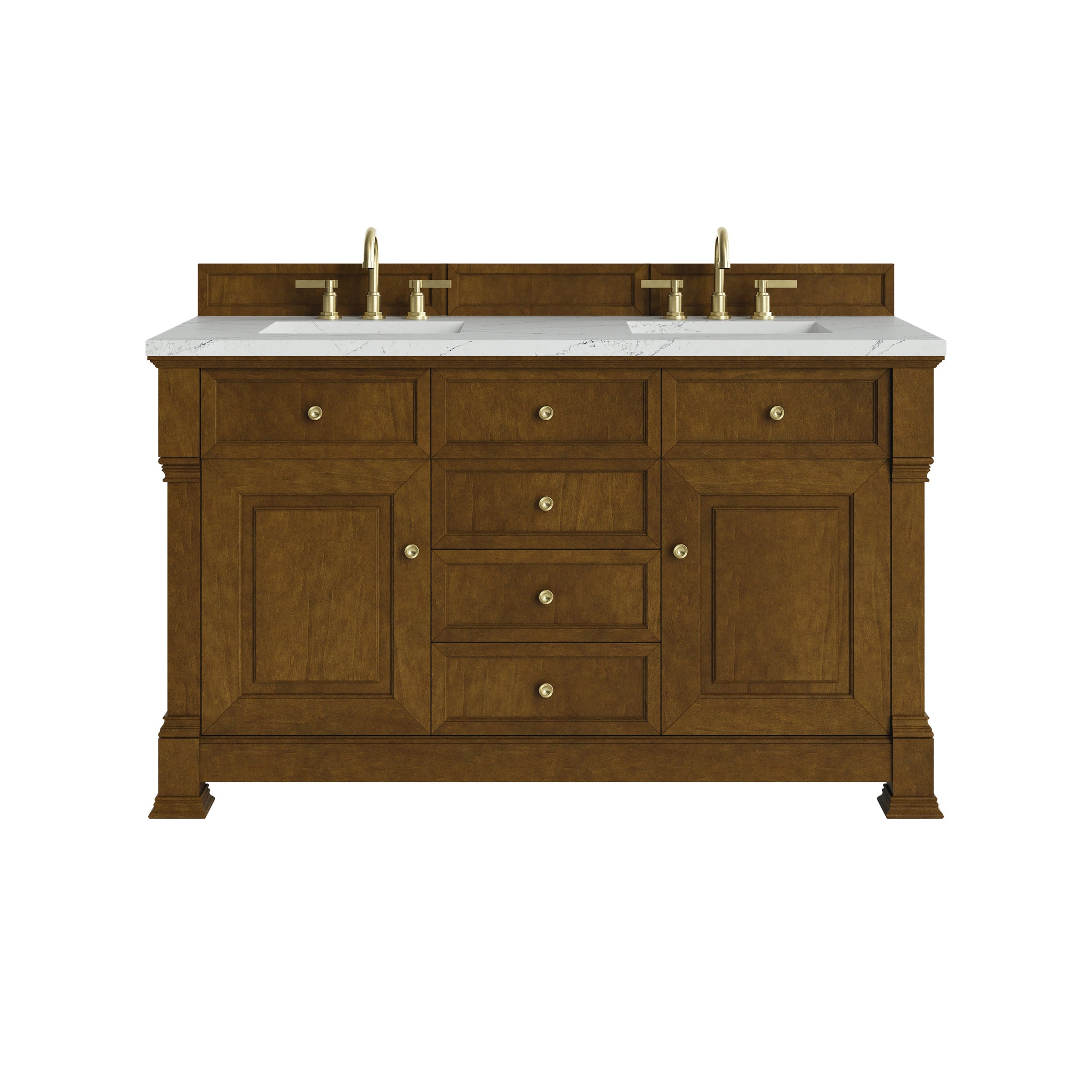 James Martin Brookfield 60" Double Bathroom Vanity, Honey Oak with Ethereal Noctis countertop