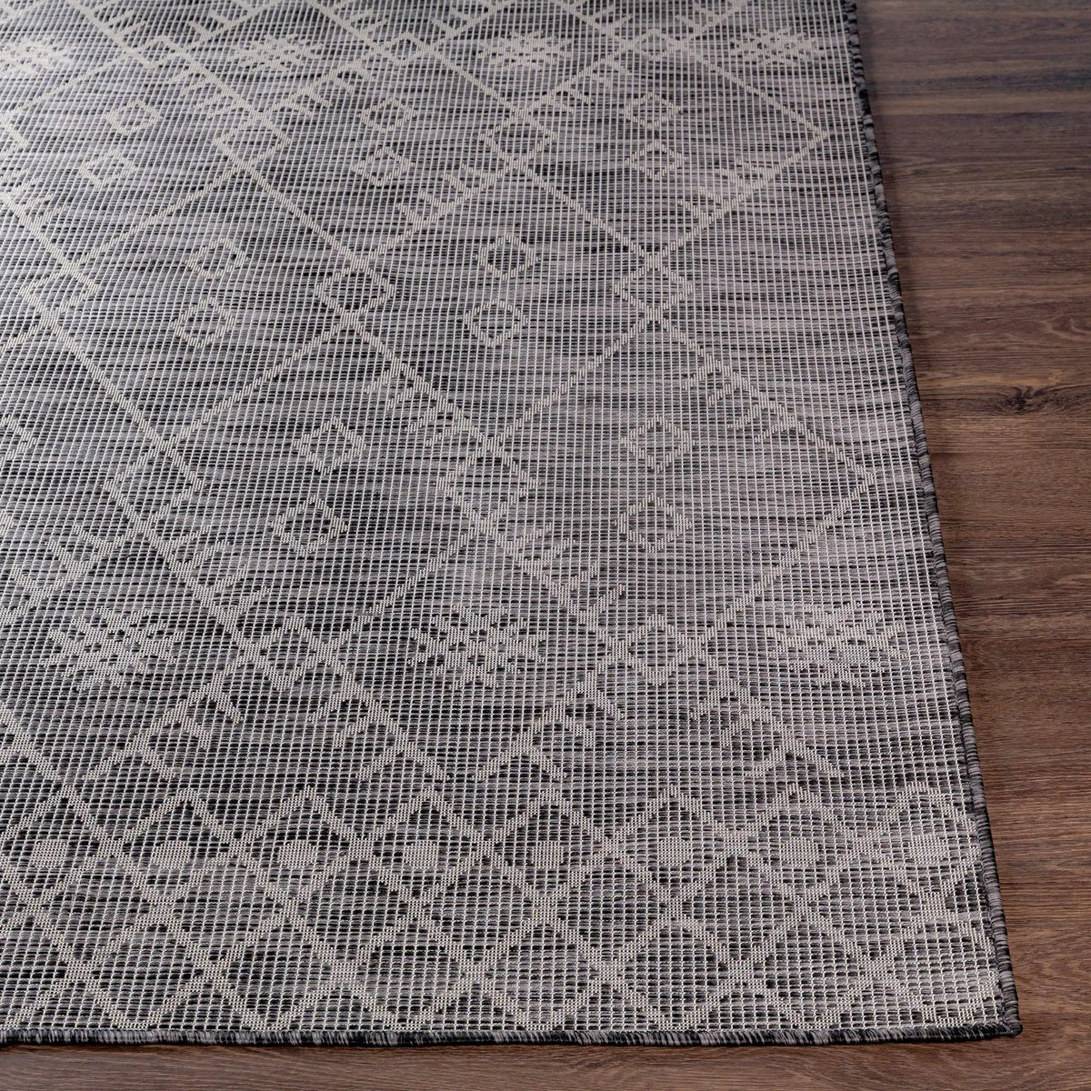 Lorena Charcoal Flatweave Trellis Outdoor Carpet - Clearance, photo 6 of 10
