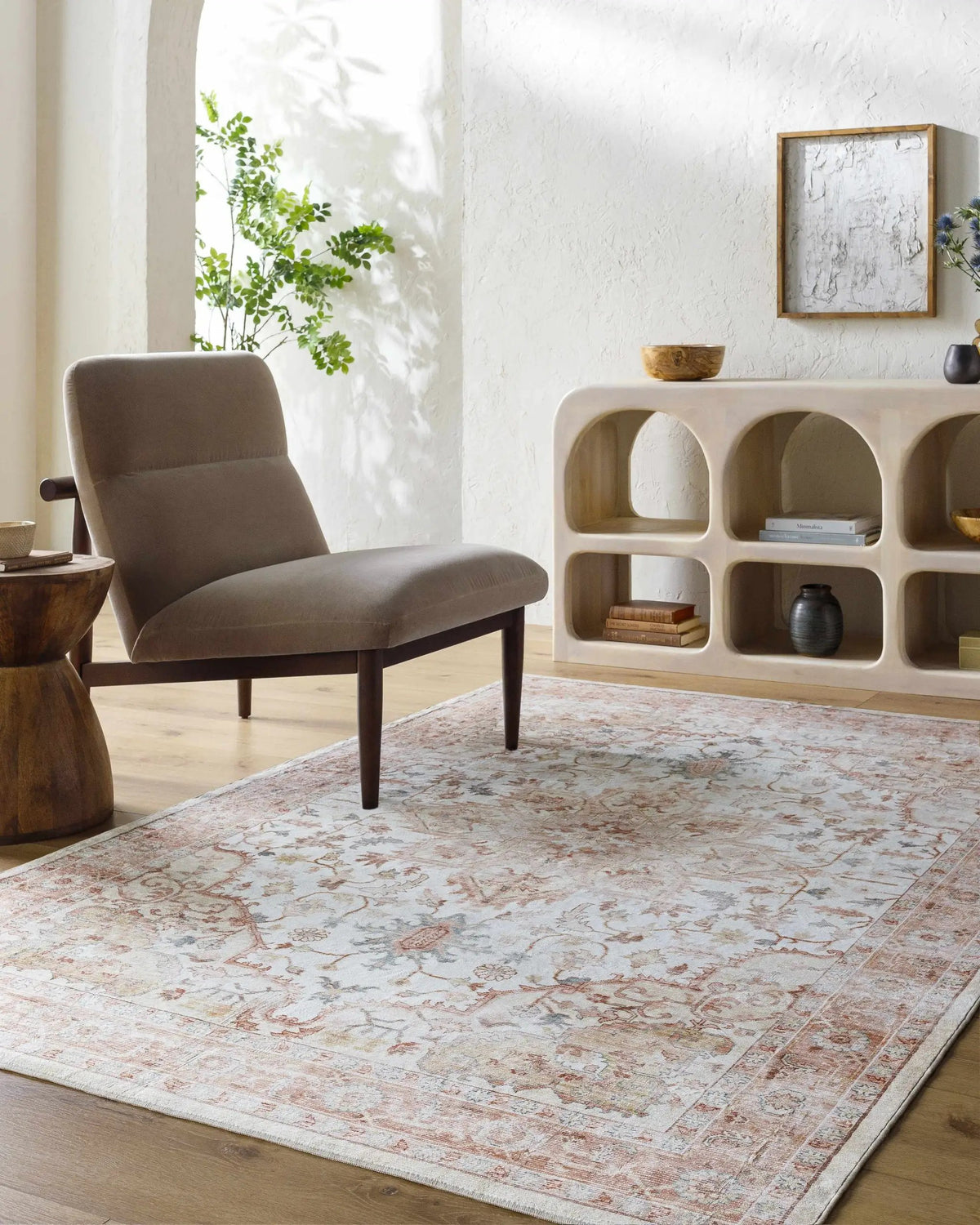 Lotan Pink Medallion Washable Area Rug - Clearance, installed in a room