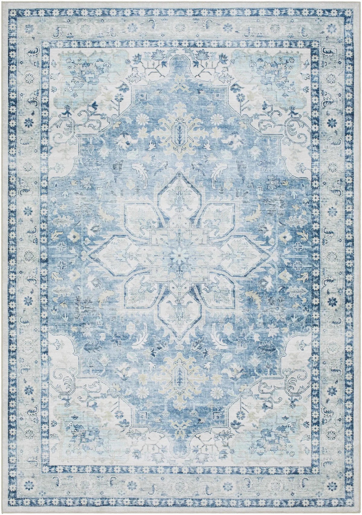 Lotan Blue Medallion Washable Area Rug - Clearance