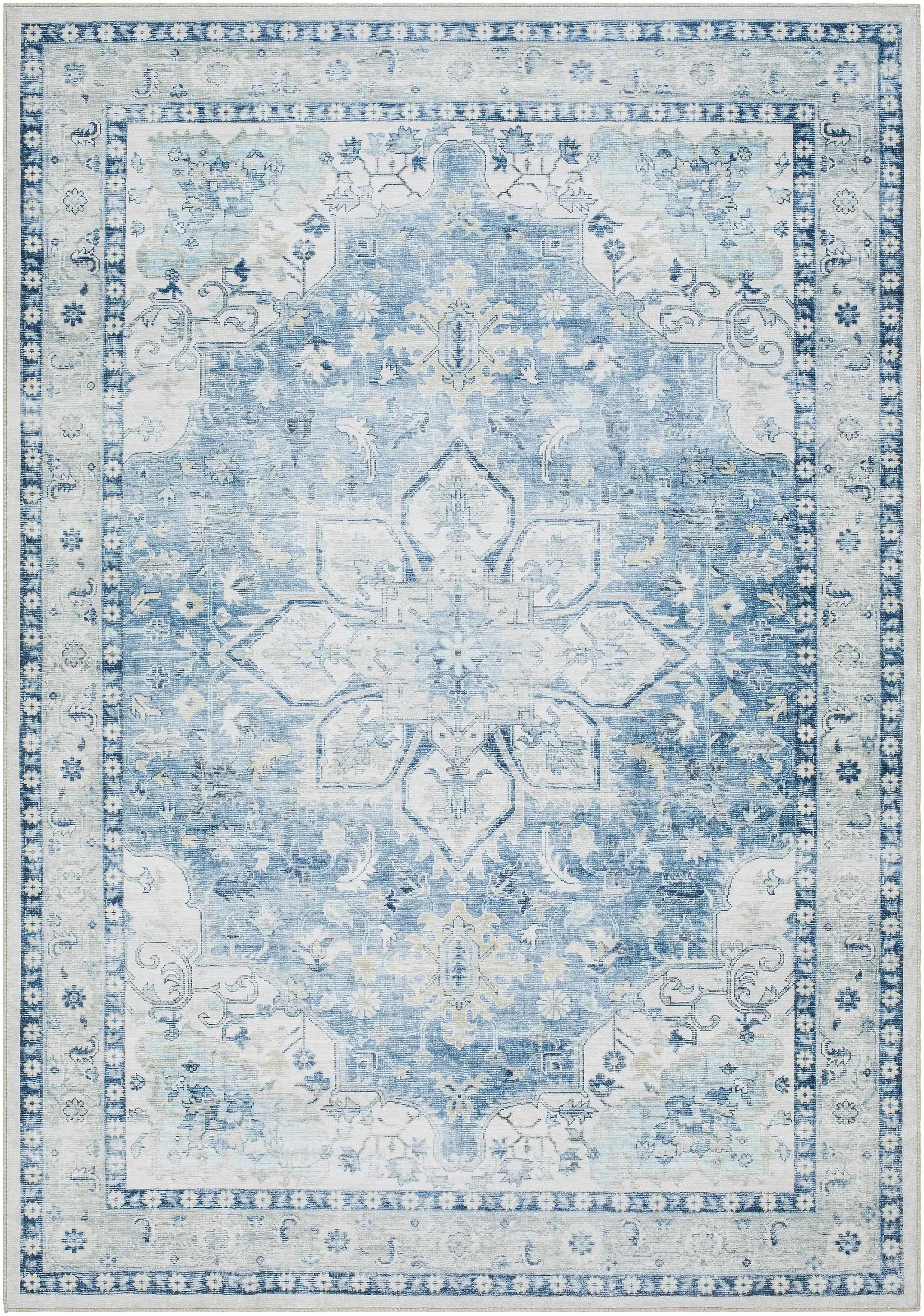 Lotan Blue Medallion Washable Area Rug - Clearance by Boutique Rugs