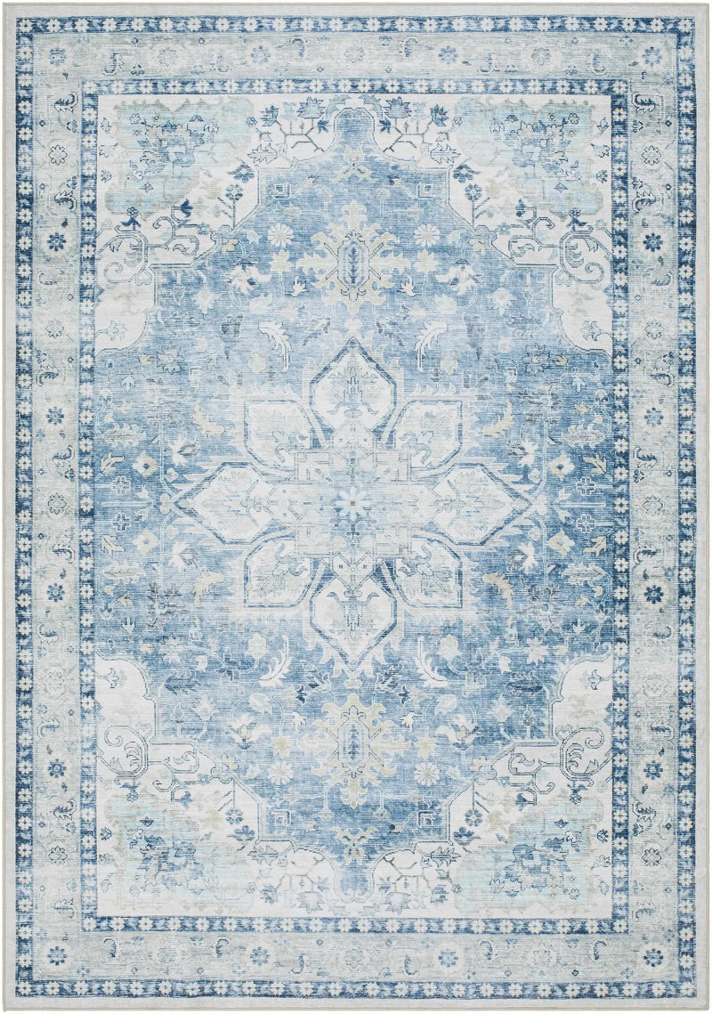 Lotan Blue Medallion Washable Area Rug - Clearance by Boutique Rugs