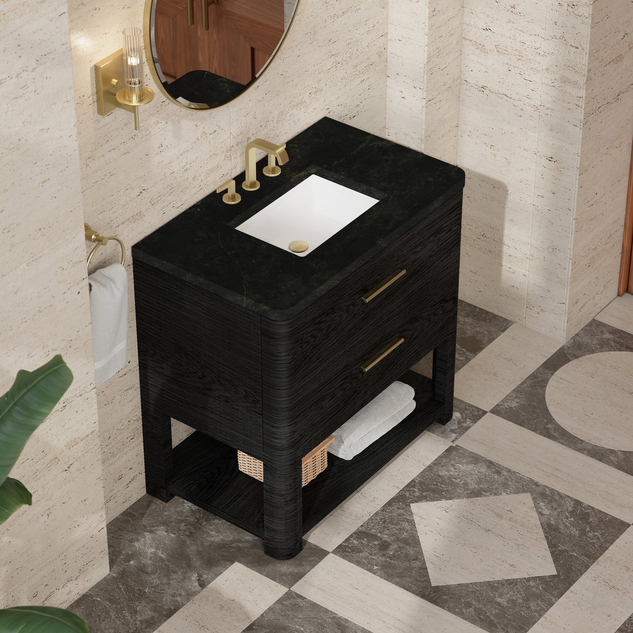 James Martin Lucian 36" Single Bathroom Vanity, Carbon Oak with Phantome countertop