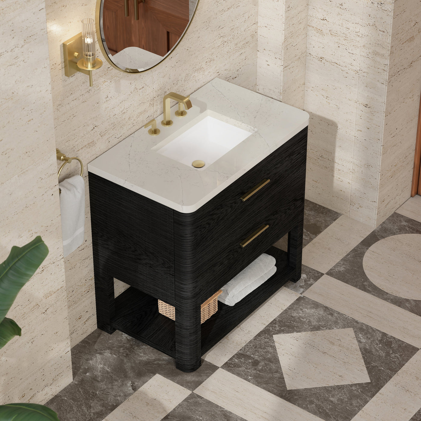 James Martin Lucian 36" Single Bathroom Vanity, Carbon Oak with Siberian countertop