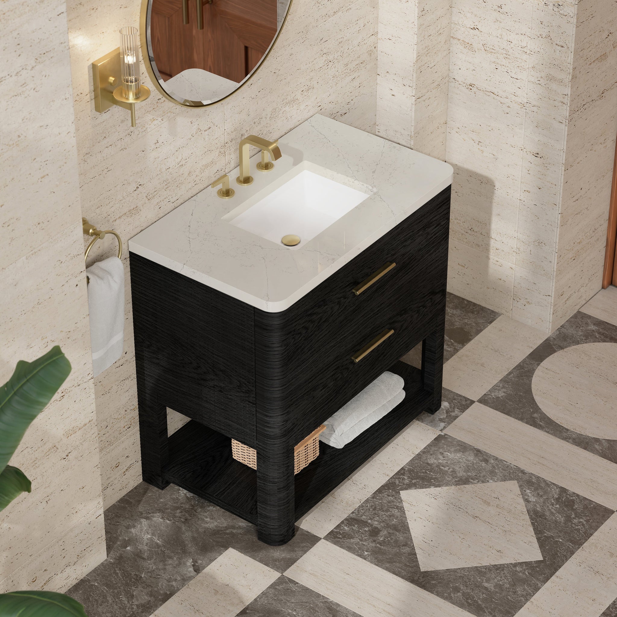 James Martin Lucian 36" Single Bathroom Vanity, Carbon Oak with Siberian countertop