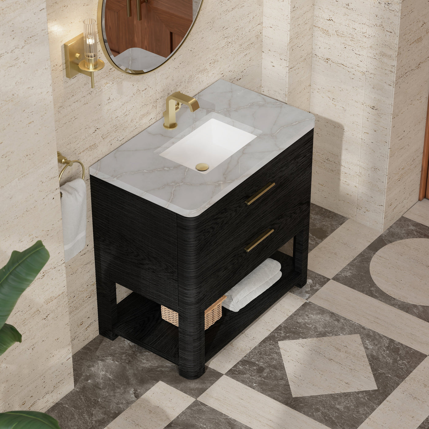 James Martin Lucian 36" Single Bathroom Vanity, Carbon Oak with Victorian Silver countertop