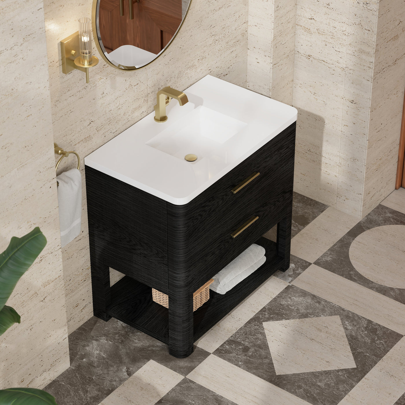 James Martin Lucian 36" Single Bathroom Vanity, Carbon Oak with White Zeus countertop