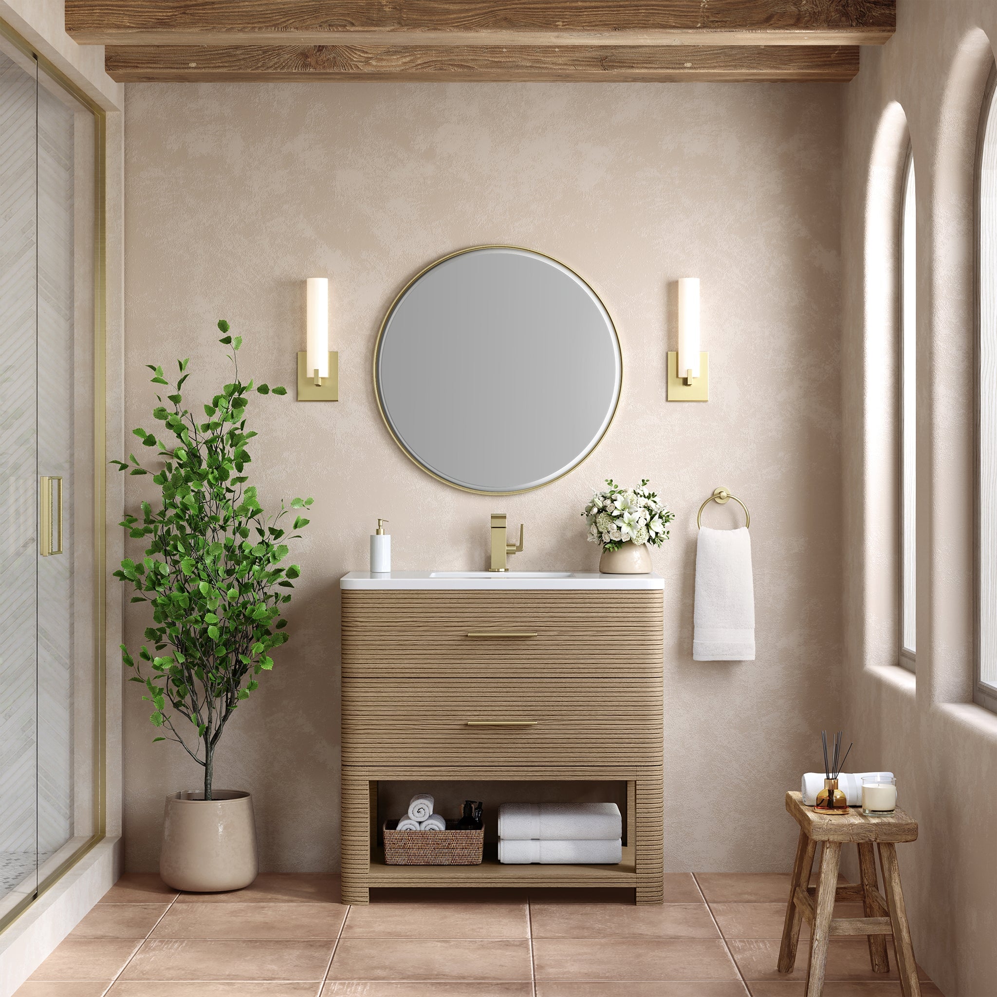 James Martin Lucian 36" Single Bathroom Vanity, Pebble Oak, cabinet without a countertop