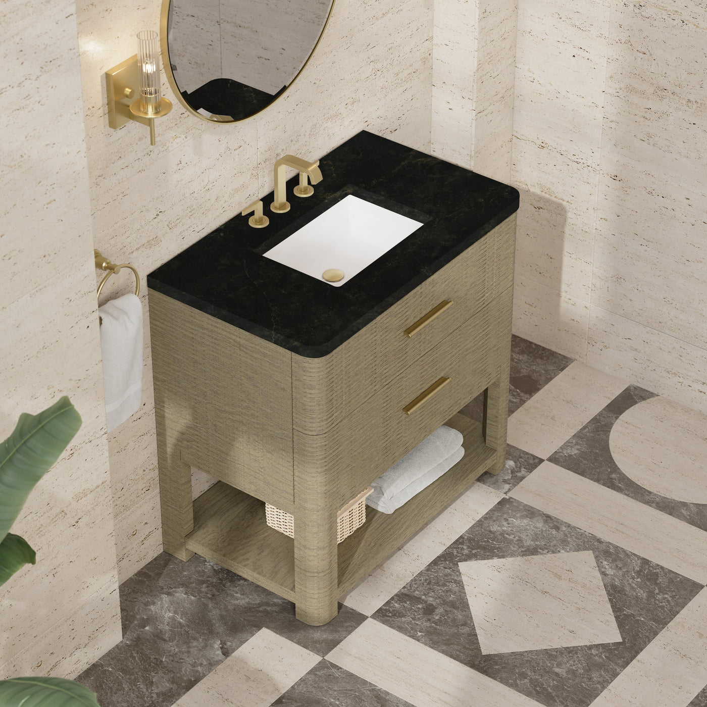 James Martin Lucian 36" Single Bathroom Vanity, Pebble Oak with Phantome countertop