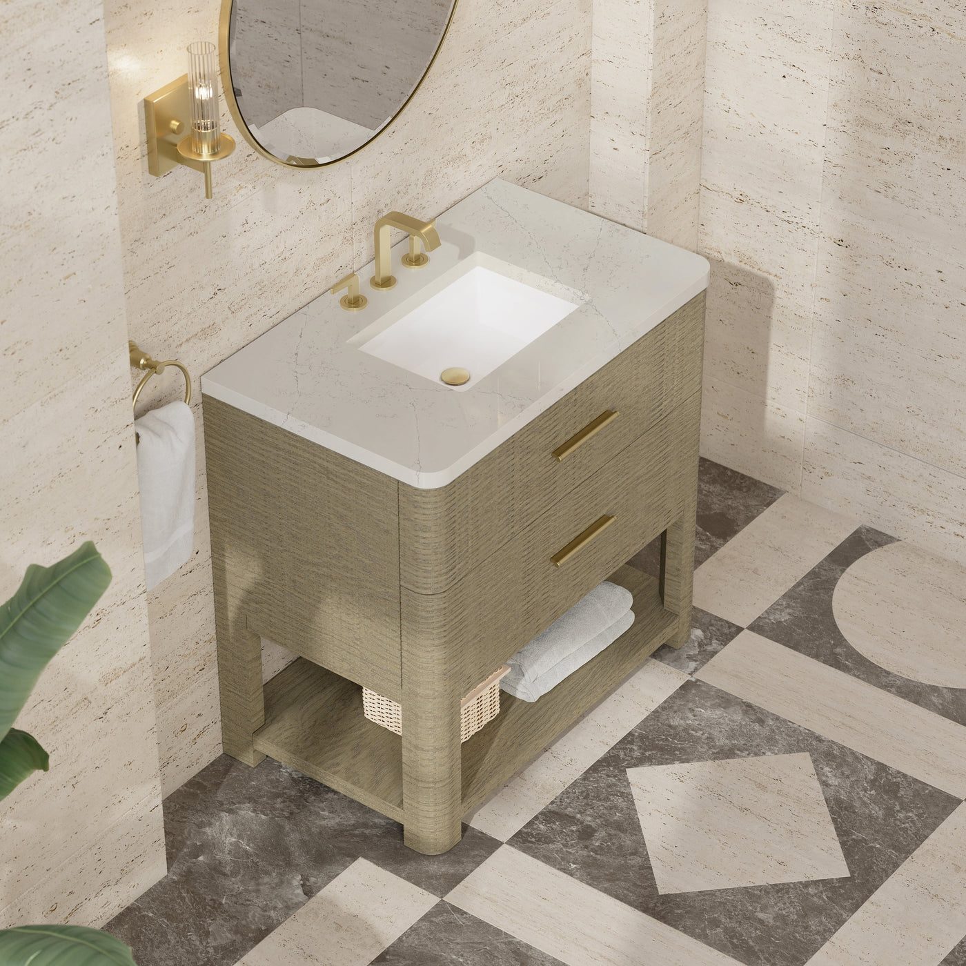 James Martin Lucian 36" Single Bathroom Vanity, Pebble Oak with Siberian countertop