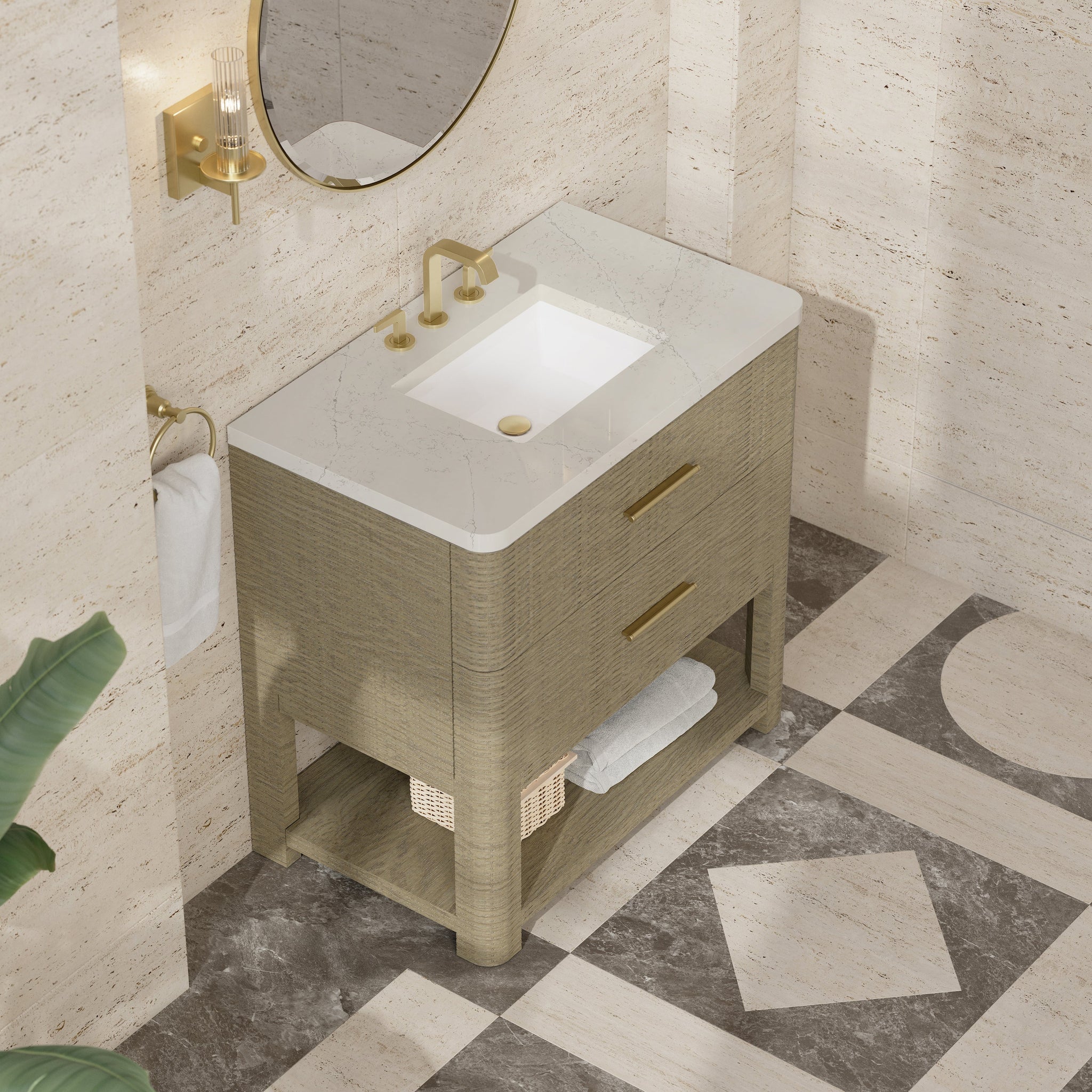 James Martin Lucian 36" Single Bathroom Vanity, Pebble Oak with Siberian countertop