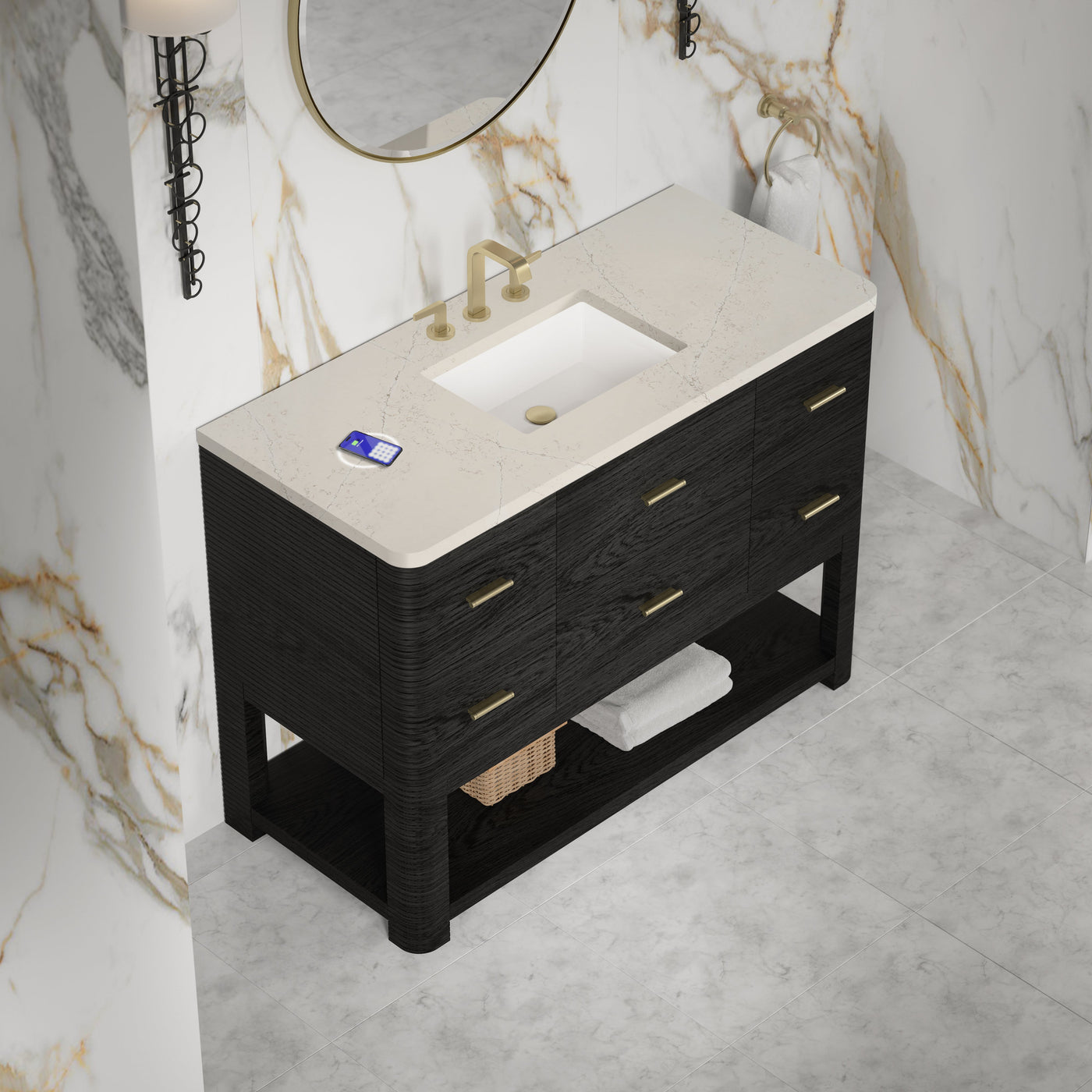 James Martin Lucian 48" Single Bathroom Vanity, Carbon Oak with Siberian (FreePower) countertop