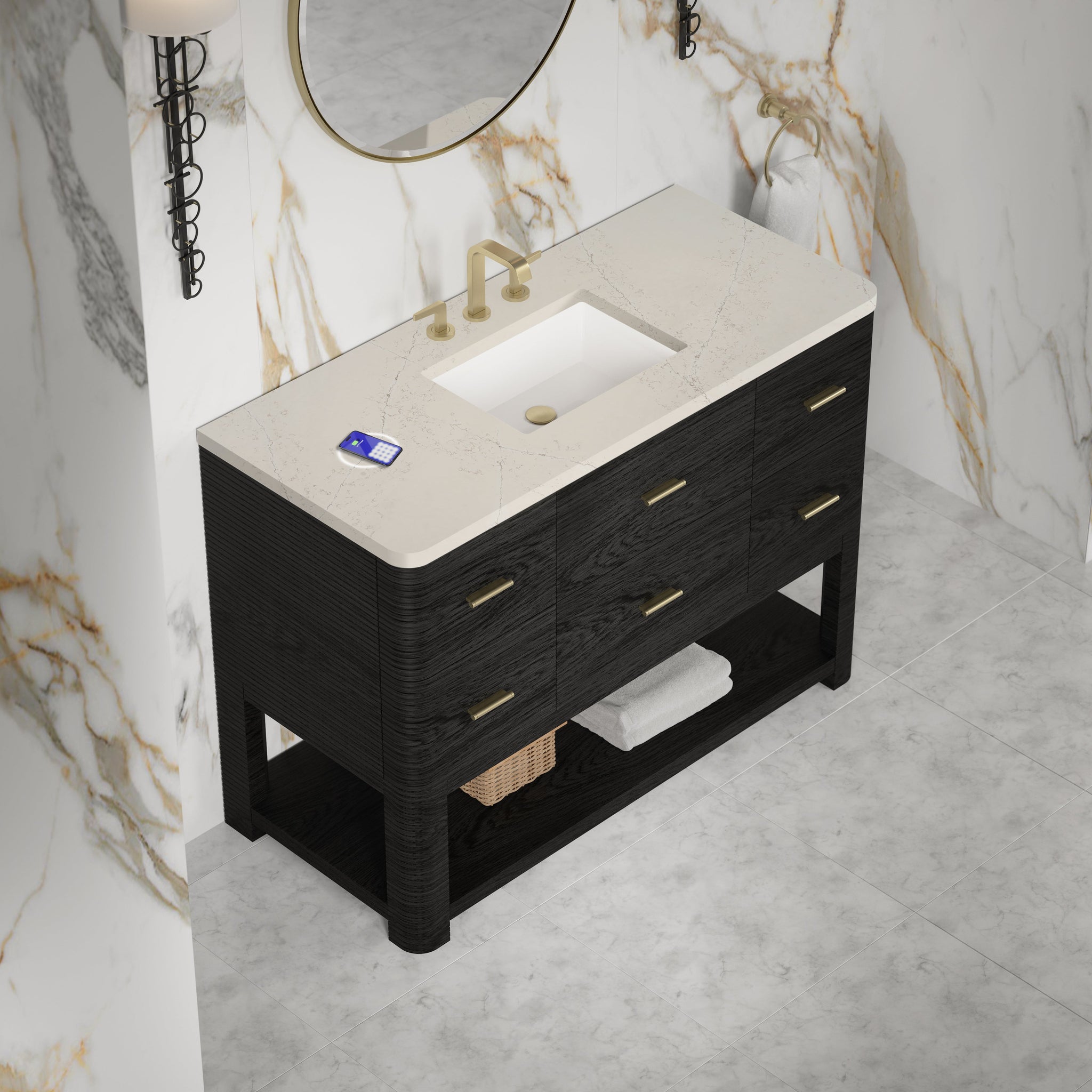 James Martin Lucian 48" Single Bathroom Vanity, Carbon Oak with Siberian (FreePower) countertop