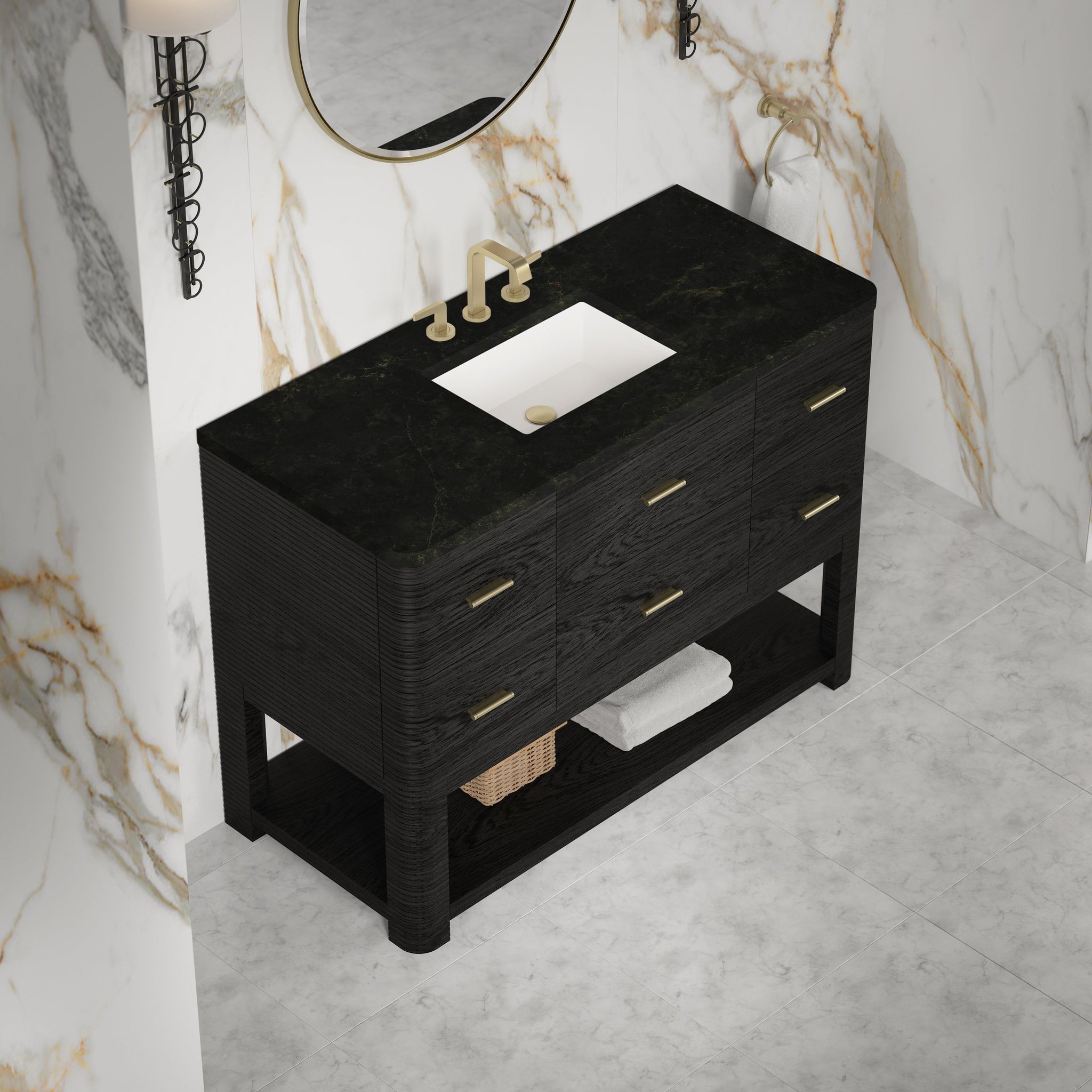 James Martin Lucian 48" Single Bathroom Vanity, Carbon Oak with Phantome countertop