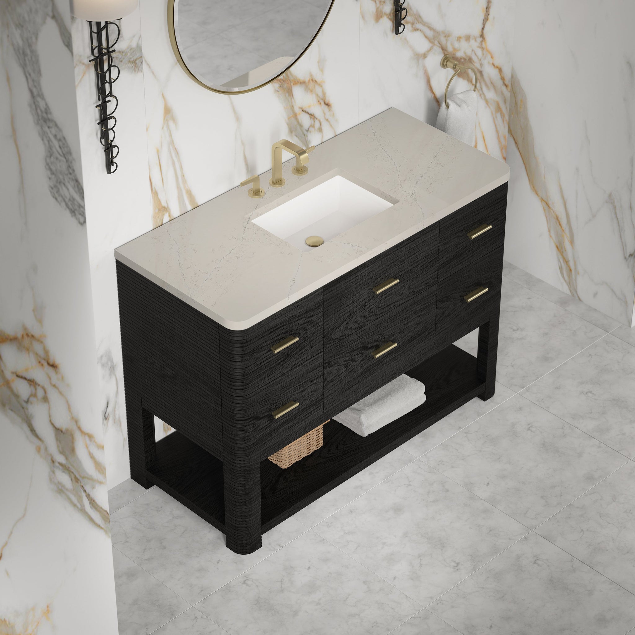 James Martin Lucian 48" Single Bathroom Vanity, Carbon Oak with Siberian (Widespread) countertop