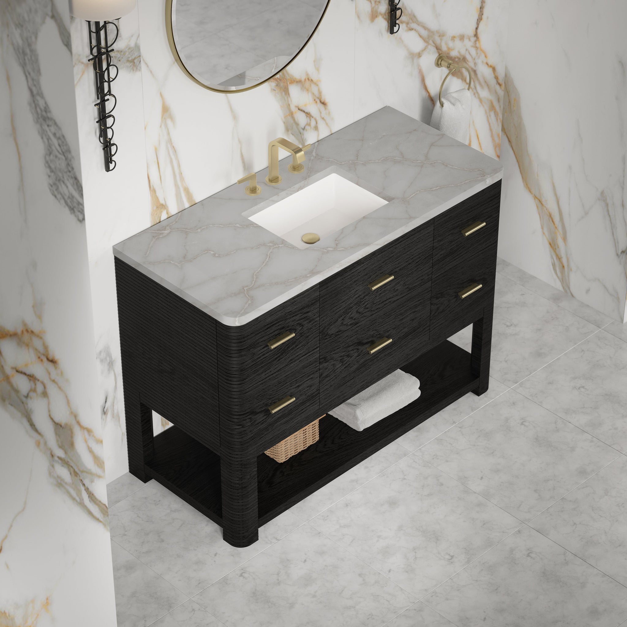 James Martin Lucian 48" Single Bathroom Vanity, Carbon Oak with Victorian Silver (Widespread) countertop