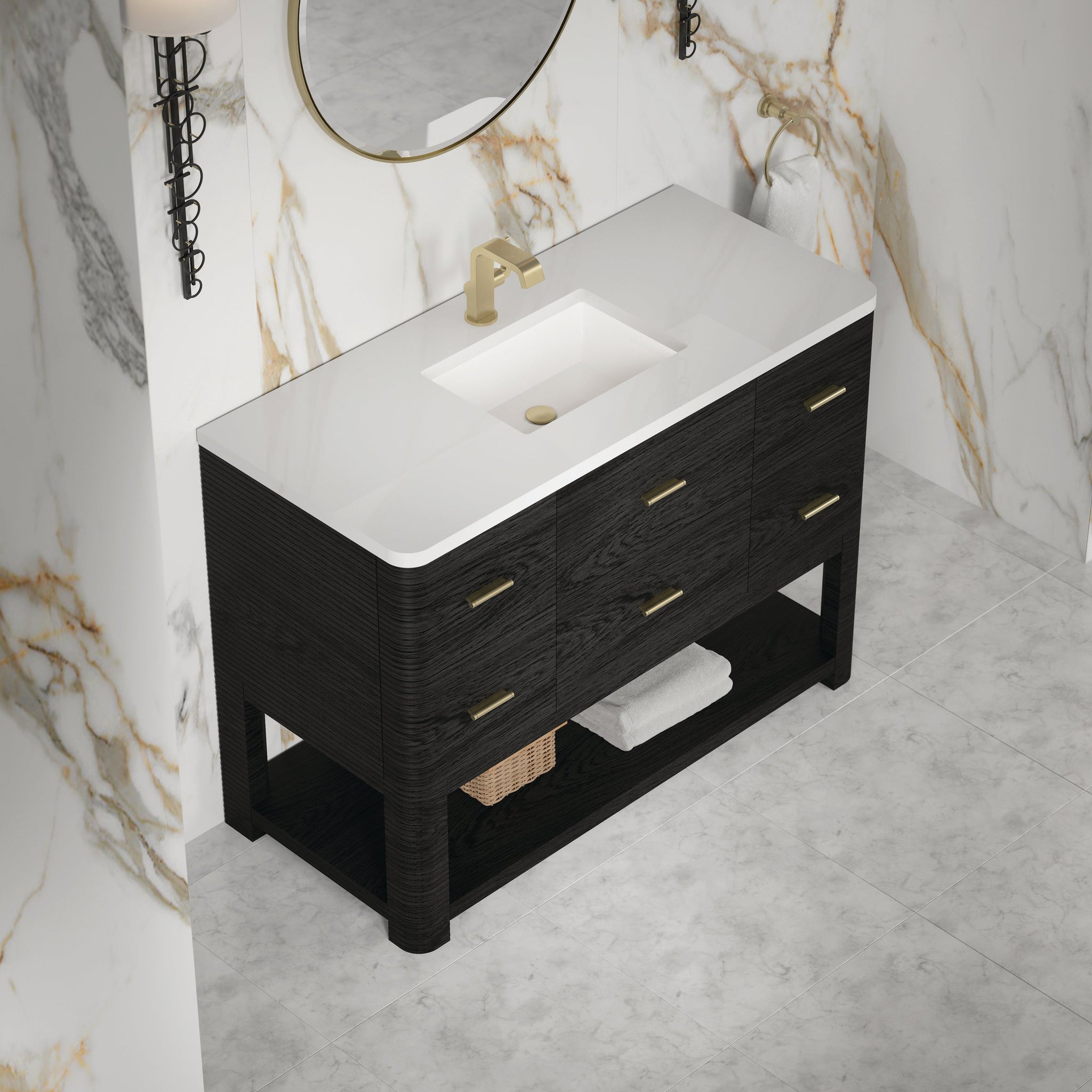 James Martin Lucian 48" Single Bathroom Vanity, Carbon Oak with White Zeus countertop