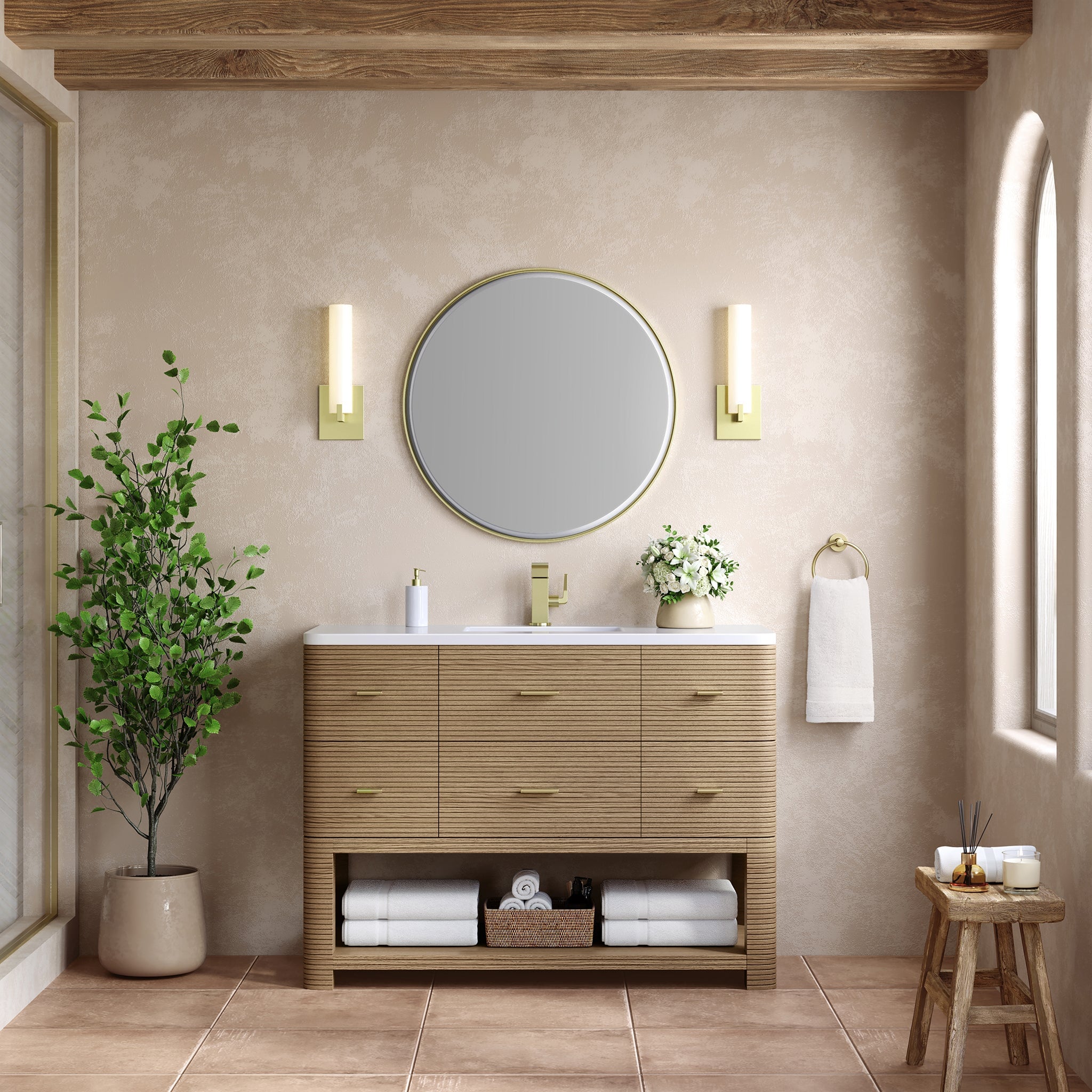 James Martin Lucian 48" Single Bathroom Vanity, Pebble Oak, cabinet without a countertop