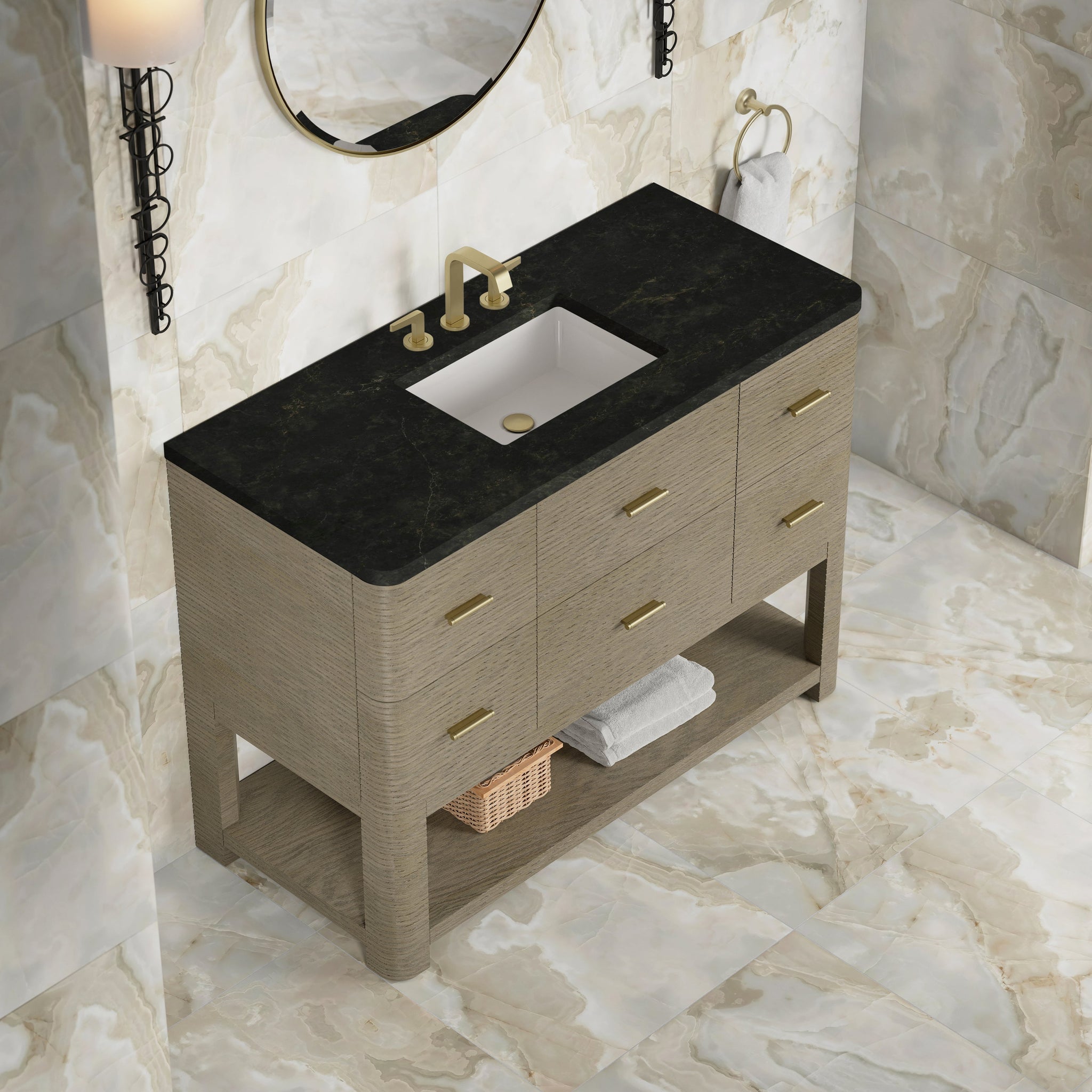 James Martin Lucian 48" Single Bathroom Vanity, Pebble Oak with Phantome countertop