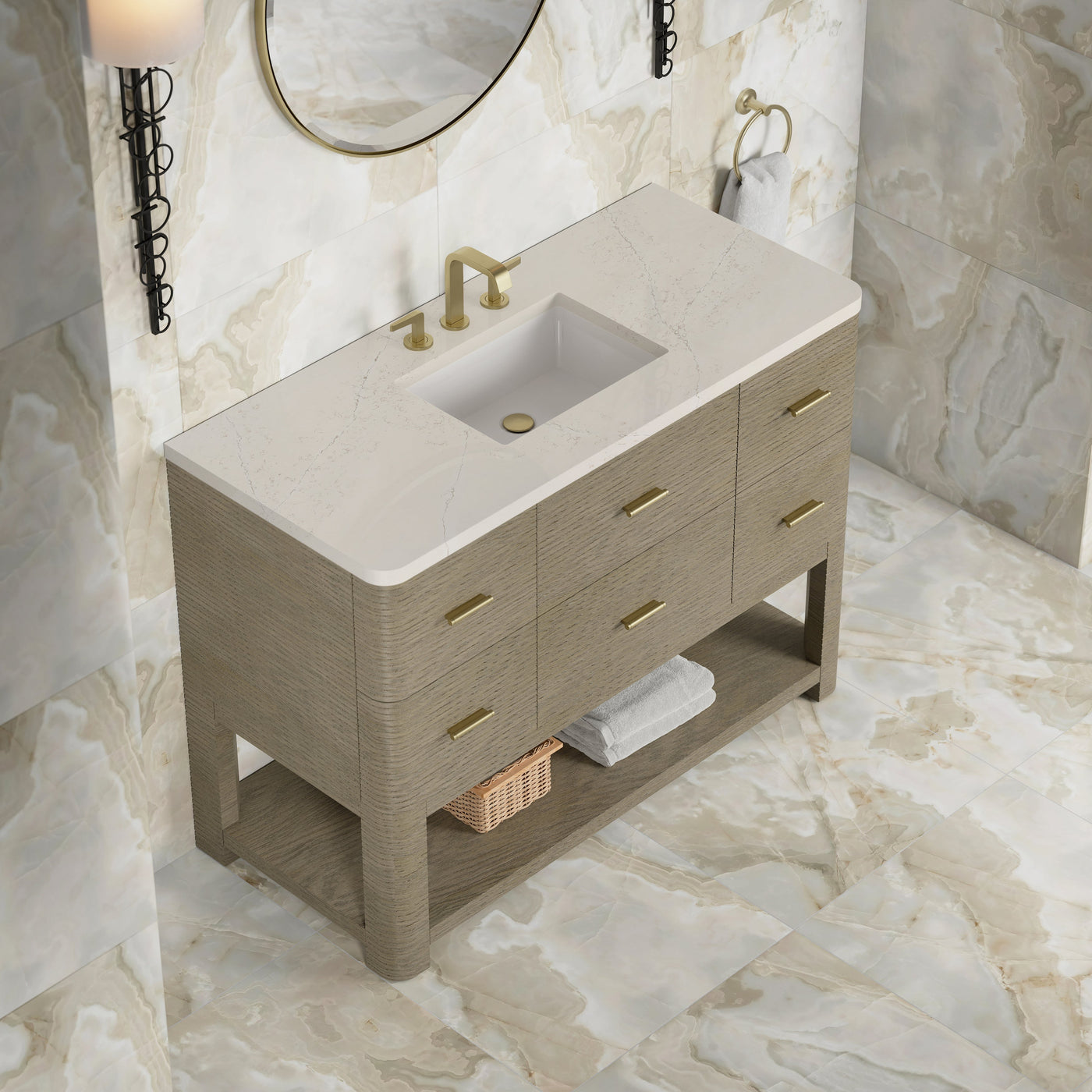 James Martin Lucian 48" Single Bathroom Vanity, Pebble Oak with Siberian (Widespread) countertop