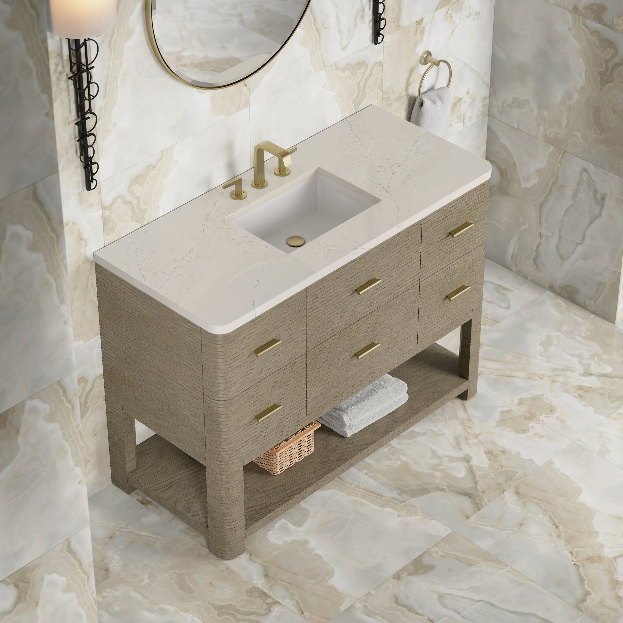 James Martin Lucian 48" Single Bathroom Vanity, Pebble Oak with Siberian (Widespread) countertop