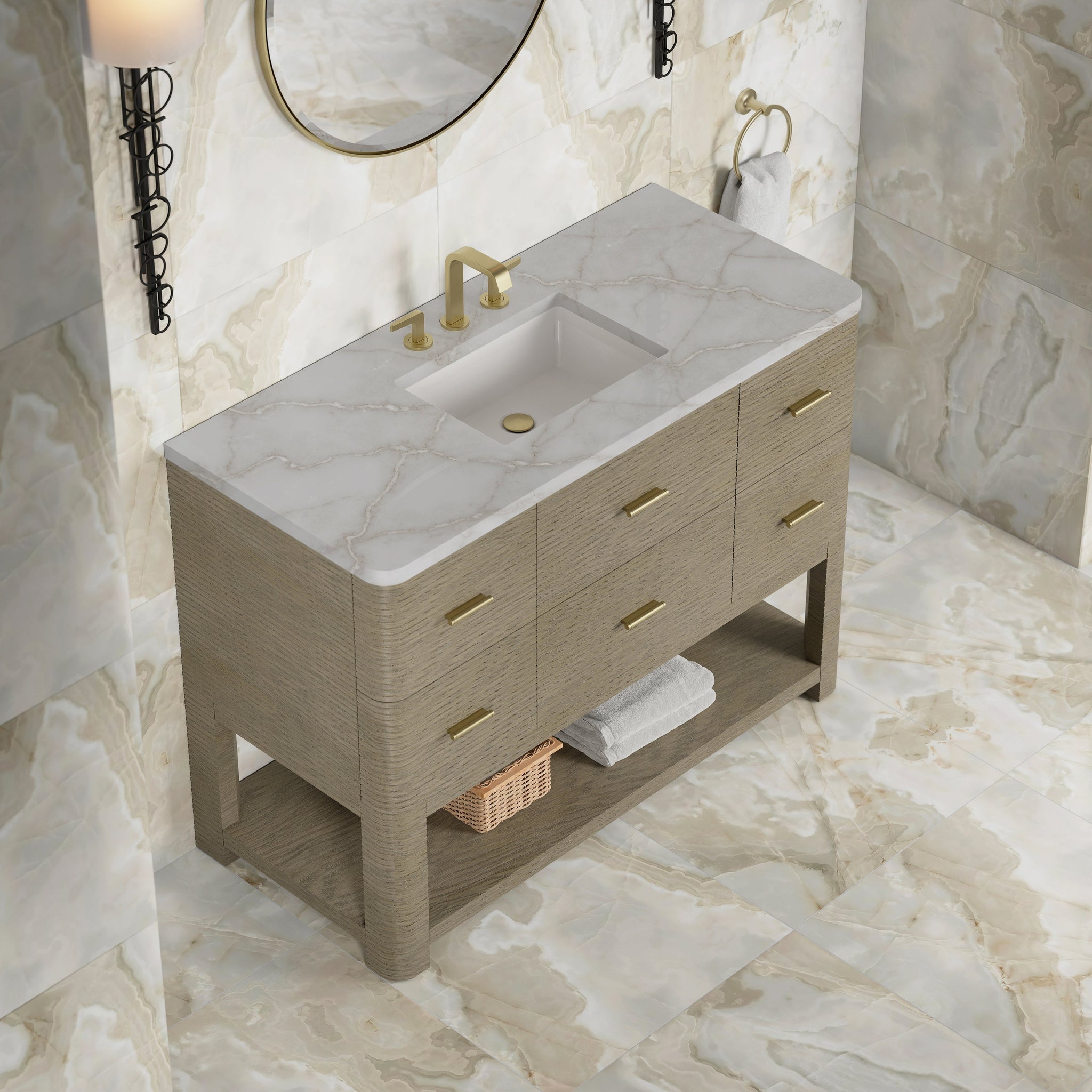 James Martin Lucian 48" Single Bathroom Vanity, Pebble Oak with Victorian Silver (Widespread) countertop