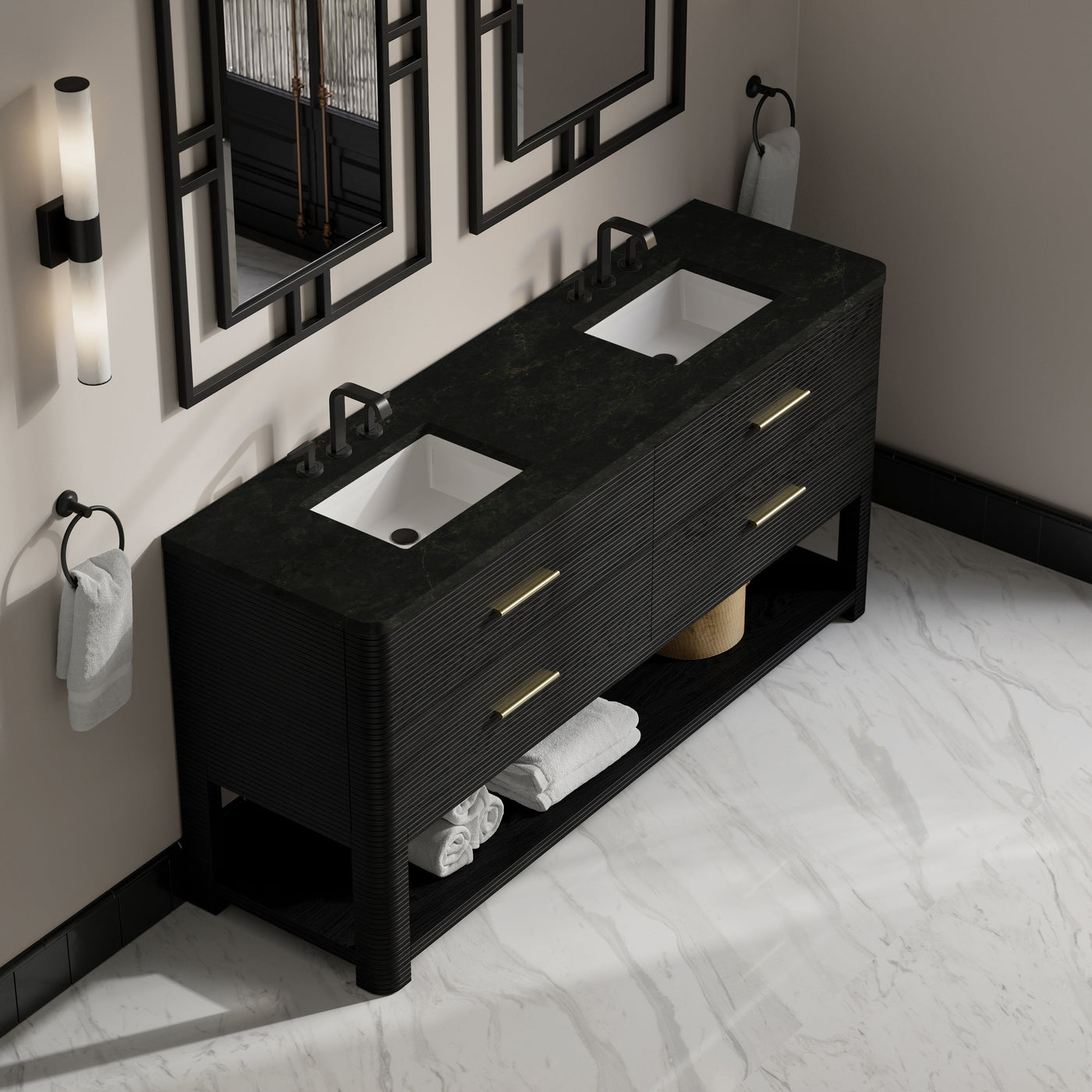 James Martin Lucian 72" Double Bathroom Vanity, Carbon Oak with Phantome countertop