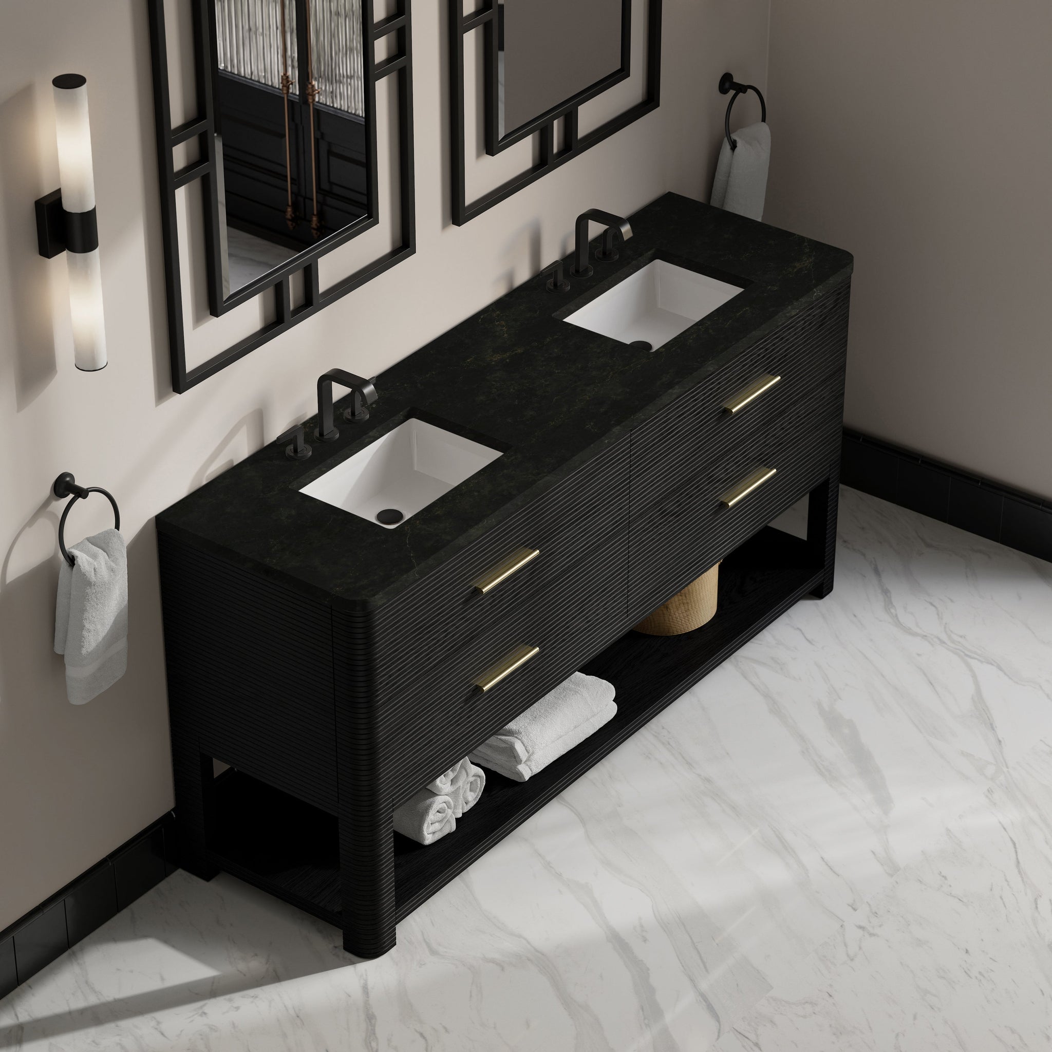 James Martin Lucian 72" Double Bathroom Vanity, Carbon Oak with Phantome countertop