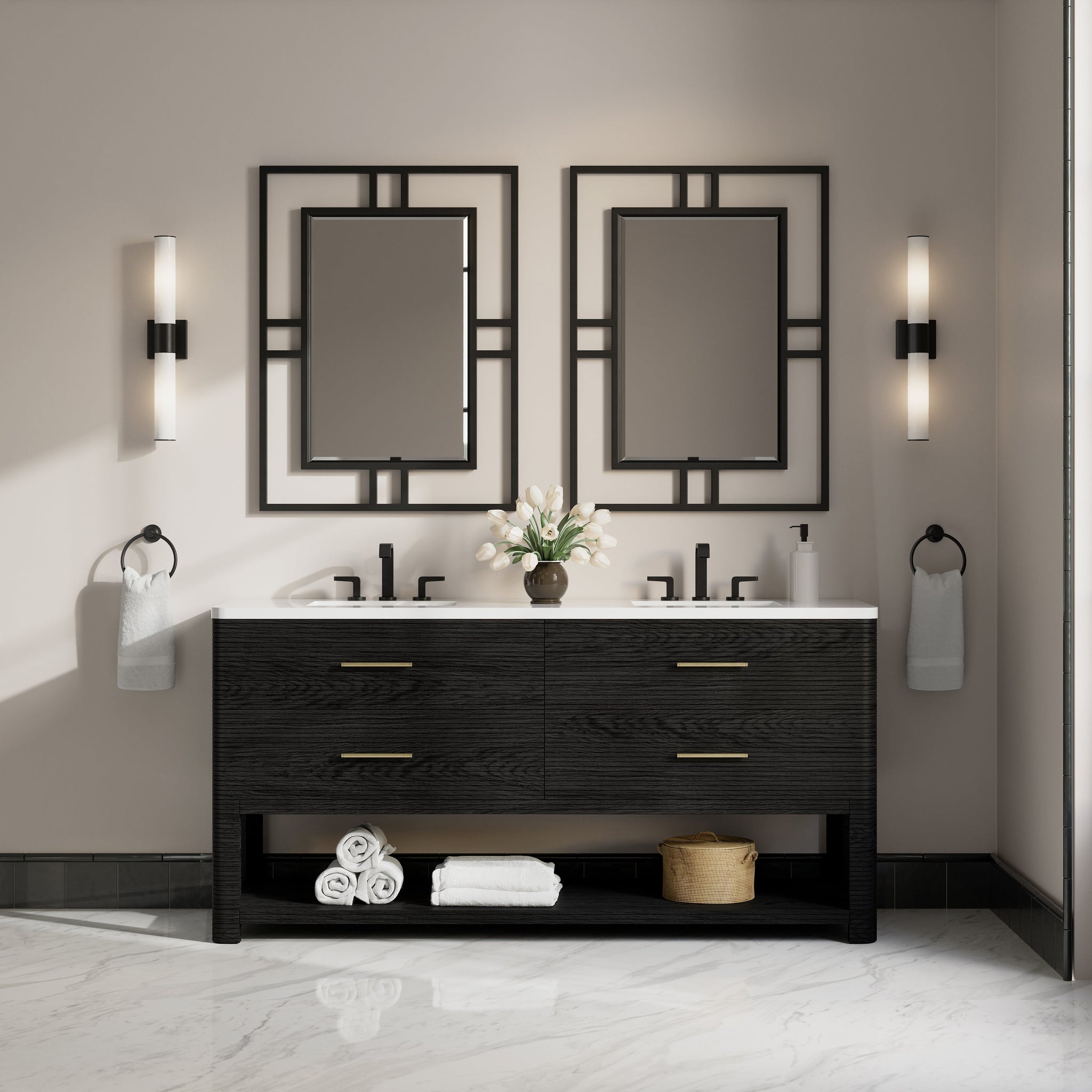 James Martin Lucian 72" Double Bathroom Vanity, Carbon Oak, cabinet without a countertop