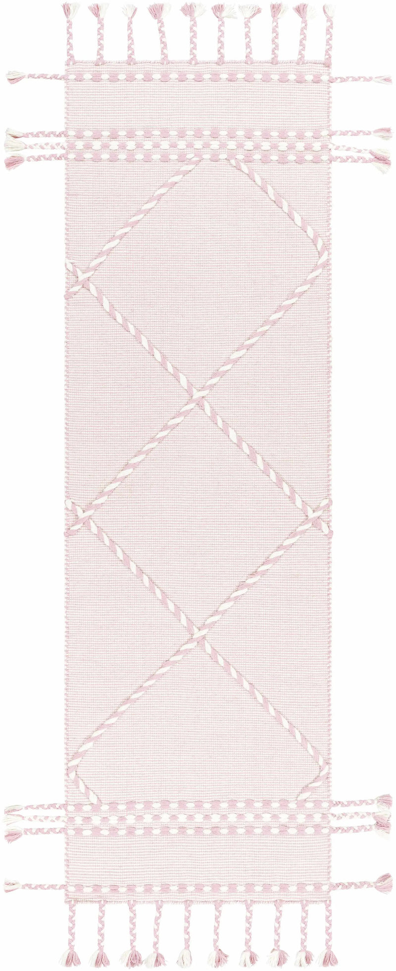 Lupton Pink Trellis Wool Rug with tassels - Clearance by Boutique Rugs