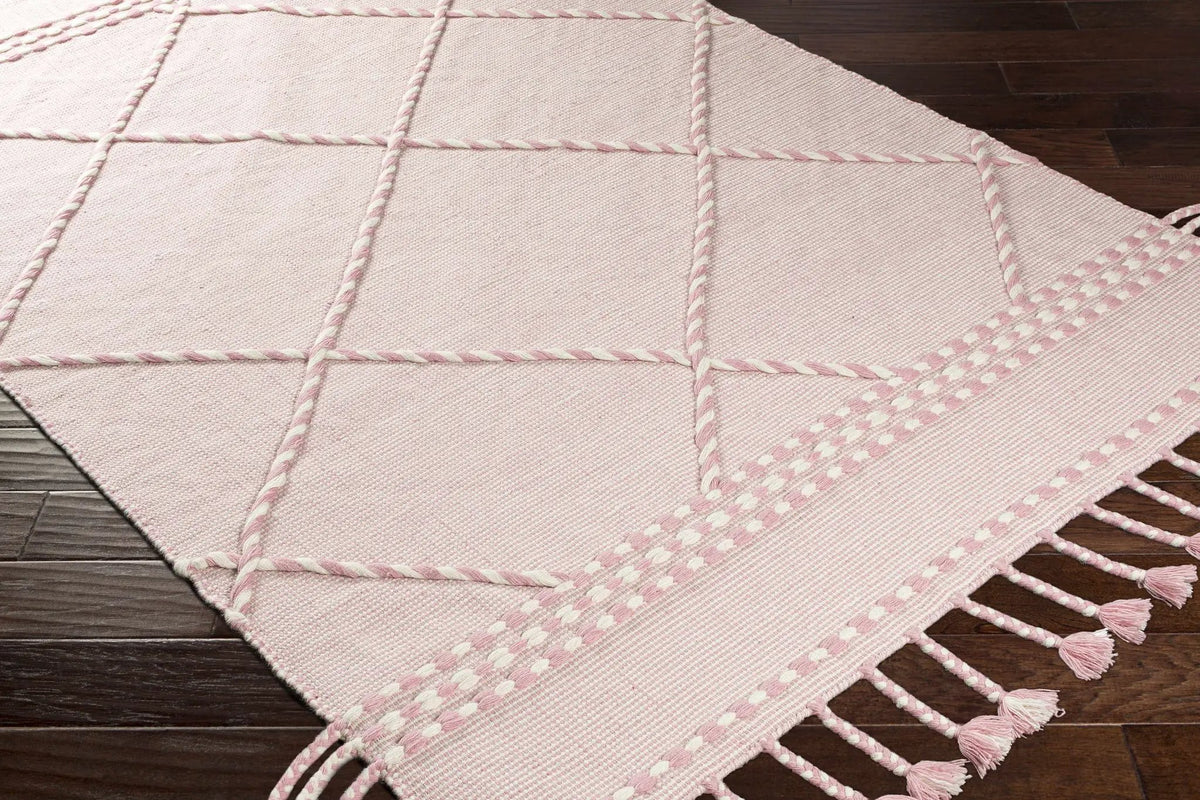 Lupton Pink Trellis Wool Rug with tassels - Clearance, photo 7 of 10