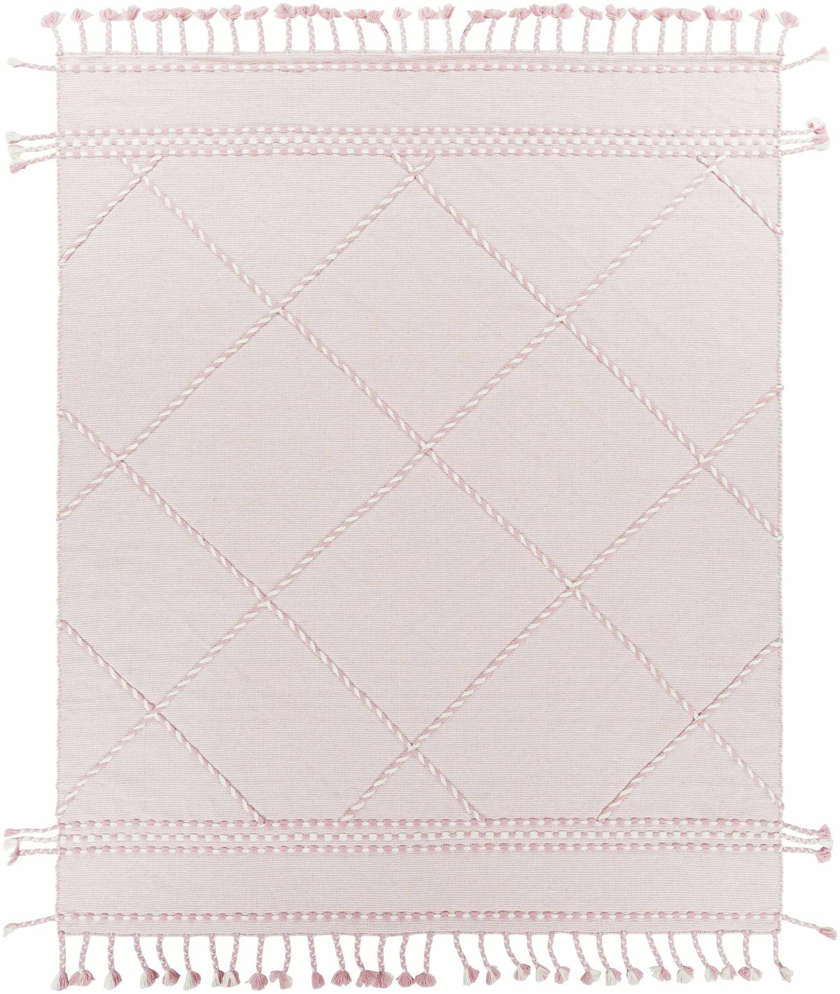 Lupton Pink Trellis Wool Rug with tassels - Clearance, photo 10 of 10