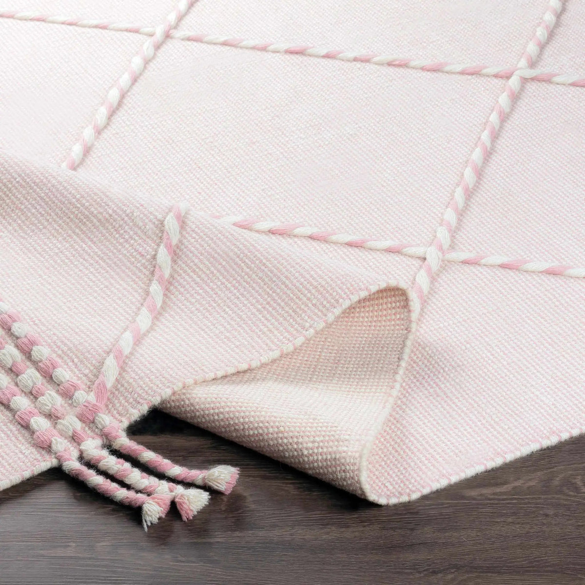 Lupton Pink Trellis Wool Rug with tassels - Clearance, photo 6 of 10