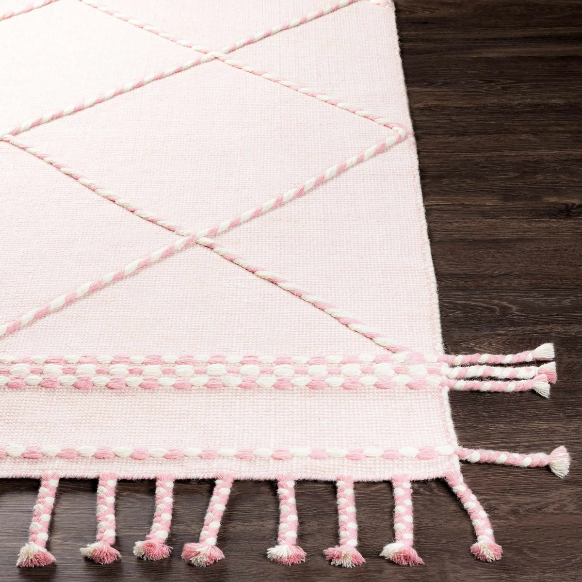 Lupton Pink Trellis Wool Rug with tassels - Clearance, photo 8 of 10