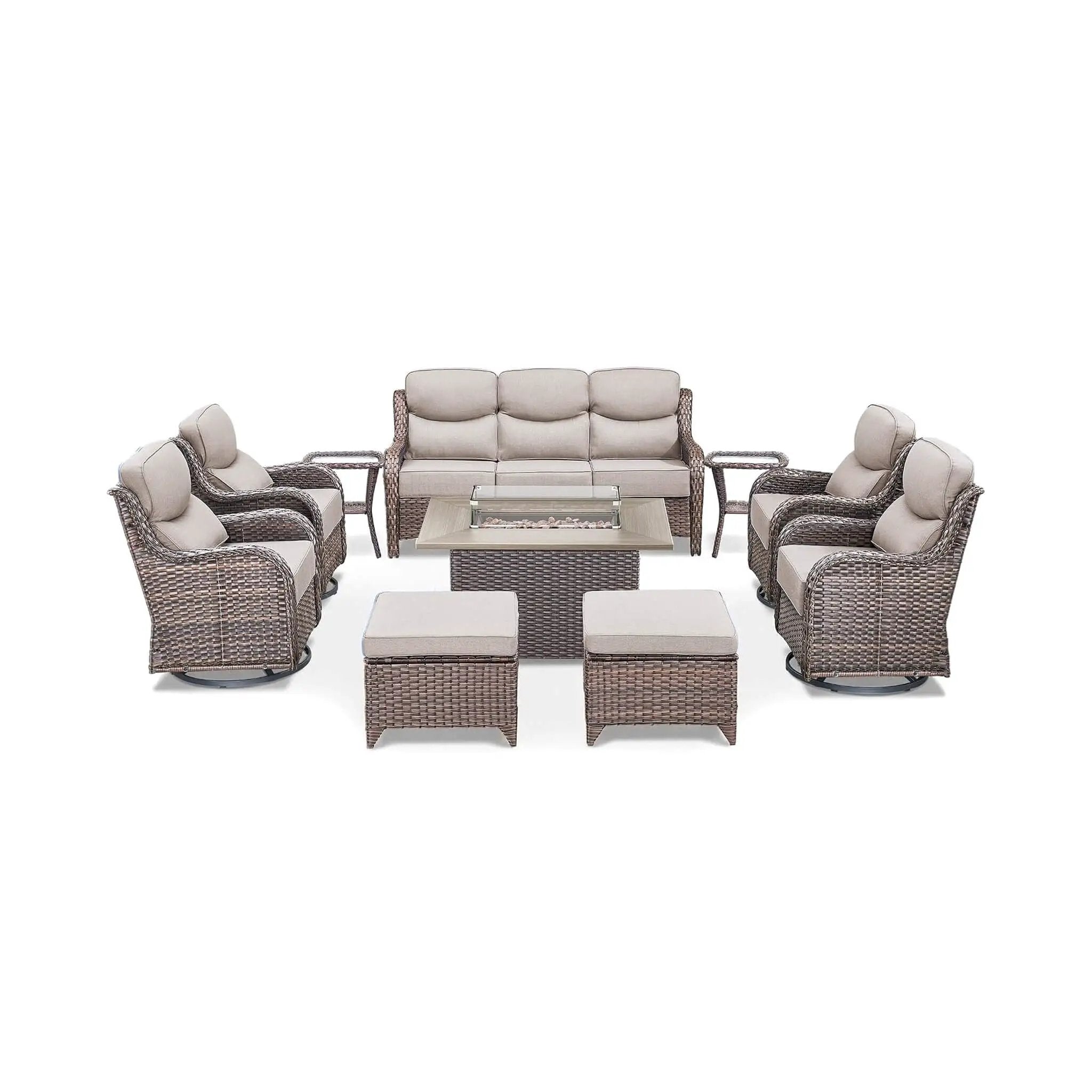 Luxury 10-Piece All-Weather Outdoor Patio Furniture Set With Fire Pit Table (SAK39281) by SAKSBY WHOLESALE