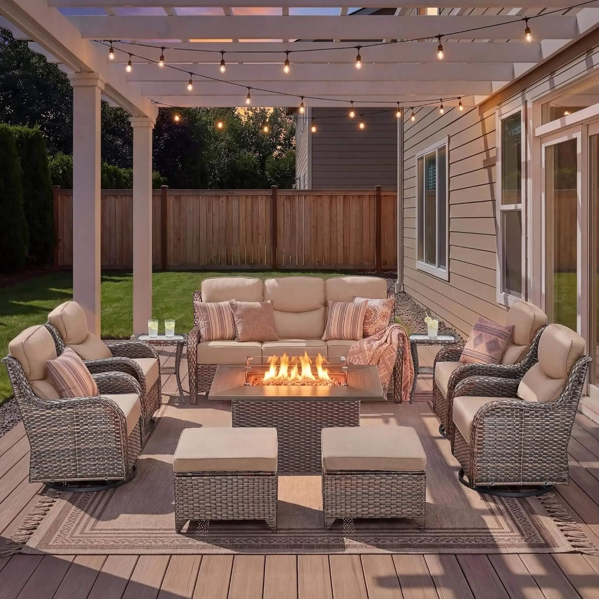 Luxury 10-Piece All-Weather Outdoor Patio Furniture Set With Fire Pit Table (SAK39281) by SAKSBY WHOLESALE