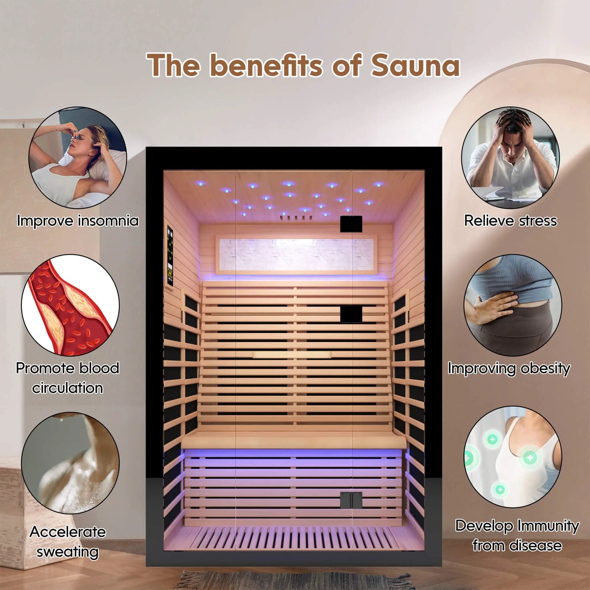 Thermora Flux Luxury 2-Person Canadian Hemlock Wood Far Infrared Home Sauna (SAK02184) by SAKSBY WHOLESALE