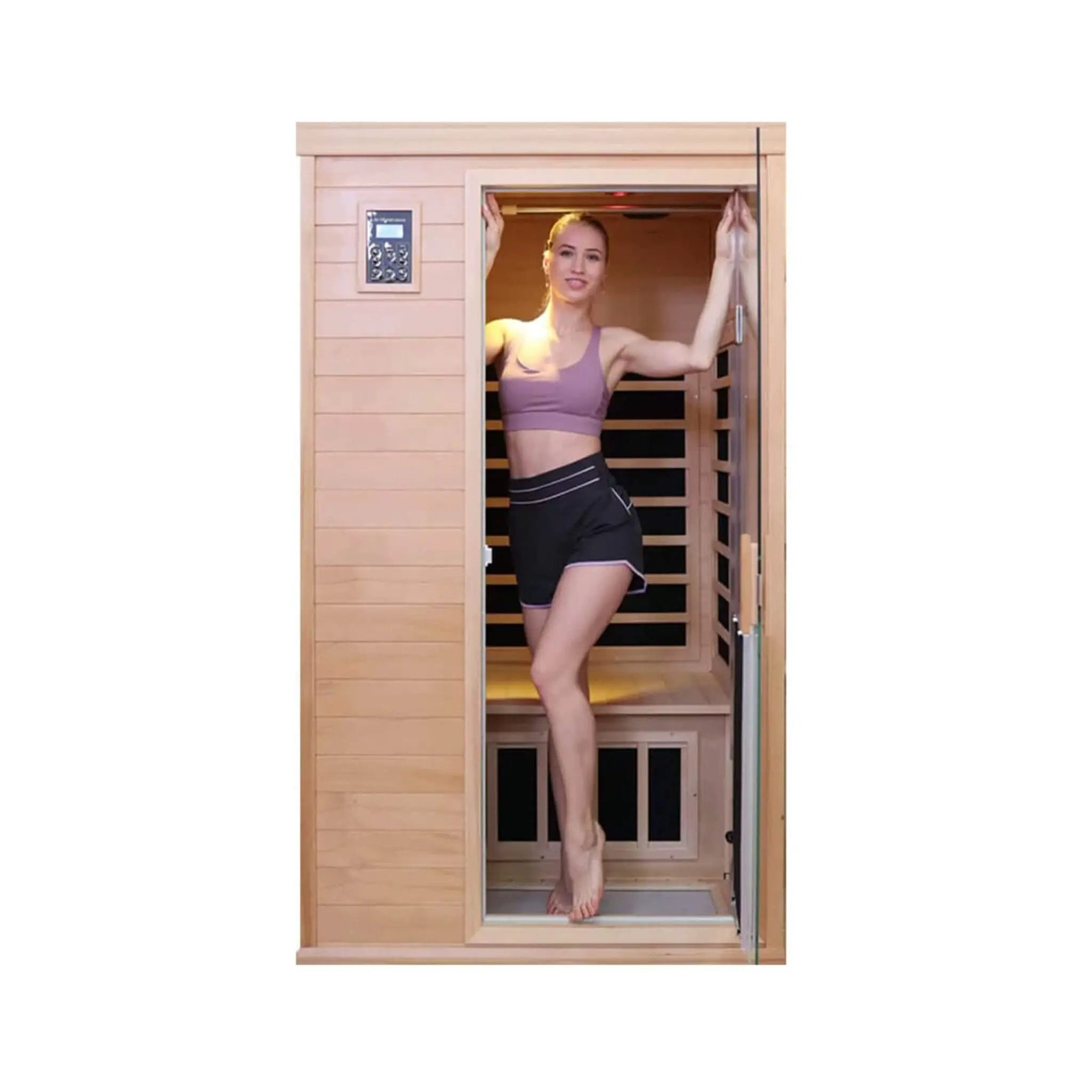 Thermora Ivara Luxury 2-Person Hemlock Wood FAR Infrared Sauna Room W/ Glass Door, 1750W (SAK81525) by SAKSBY WHOLESALE