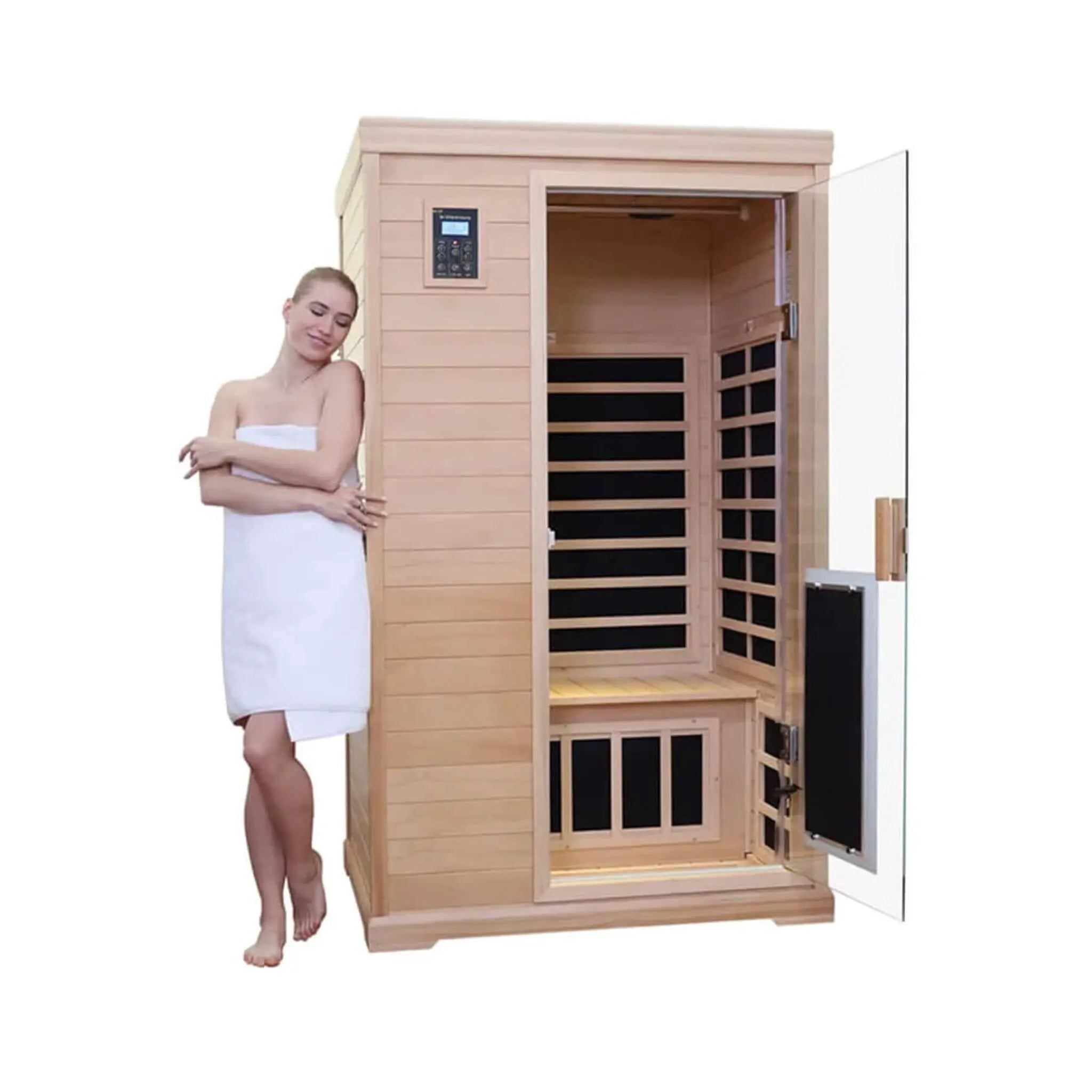 Thermora Ivara Luxury 2-Person Hemlock Wood FAR Infrared Sauna Room W/ Glass Door, 1750W (SAK81525) by SAKSBY WHOLESALE
