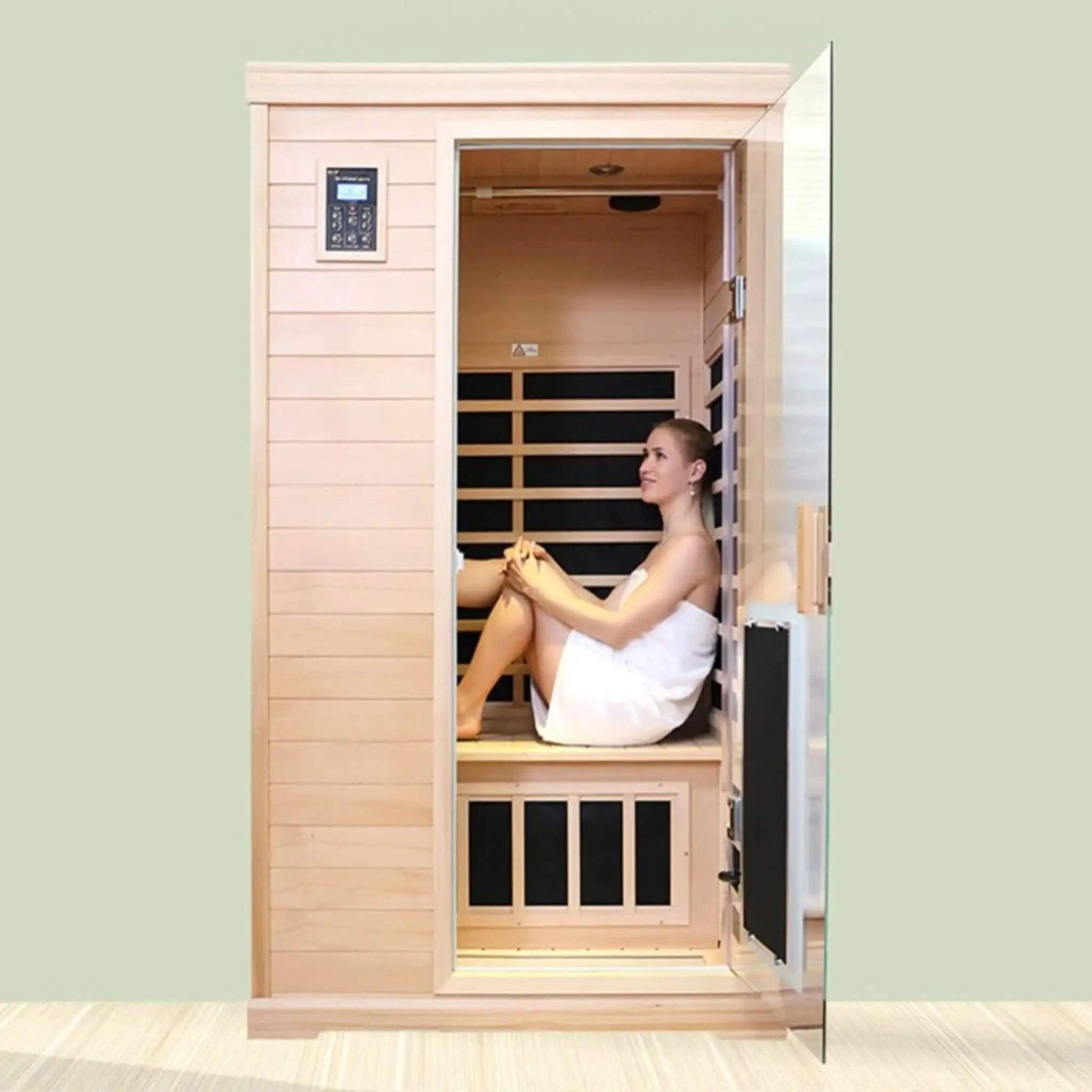 Thermora Ivara Luxury 2-Person Hemlock Wood FAR Infrared Sauna Room W/ Glass Door, 1750W (SAK81525) by SAKSBY WHOLESALE