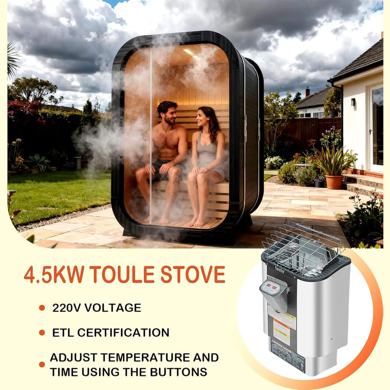 Thermora Lund Luxury 2-Person Outdoor Spruce Wood Cube Sauna Kit With 4.5KW Electric Stove (SAK74290) by SAKSBY WHOLESALE
