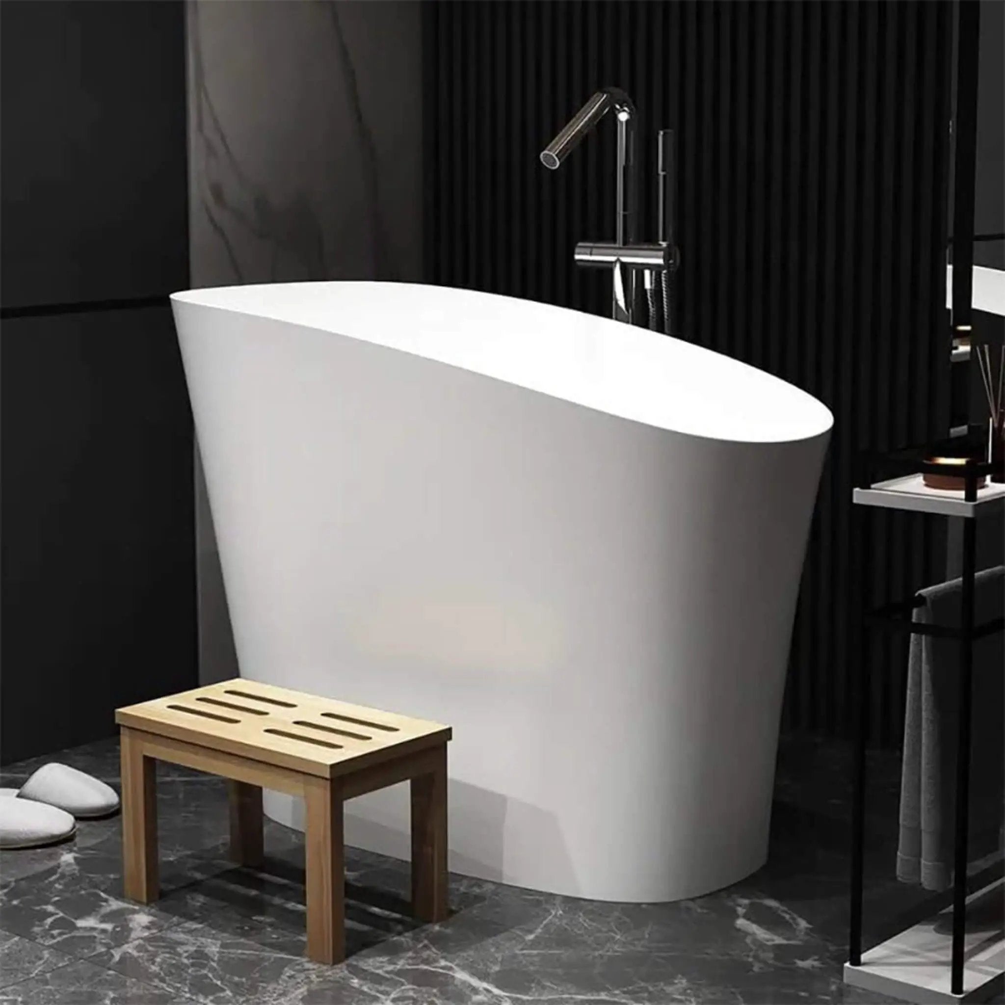 Nuvia Veloura Luxury 47-Inch White Freestanding Japanese-Styled Deep Stone Soaking Bathtub Resin (SAK84725) by SAKSBY WHOLESALE