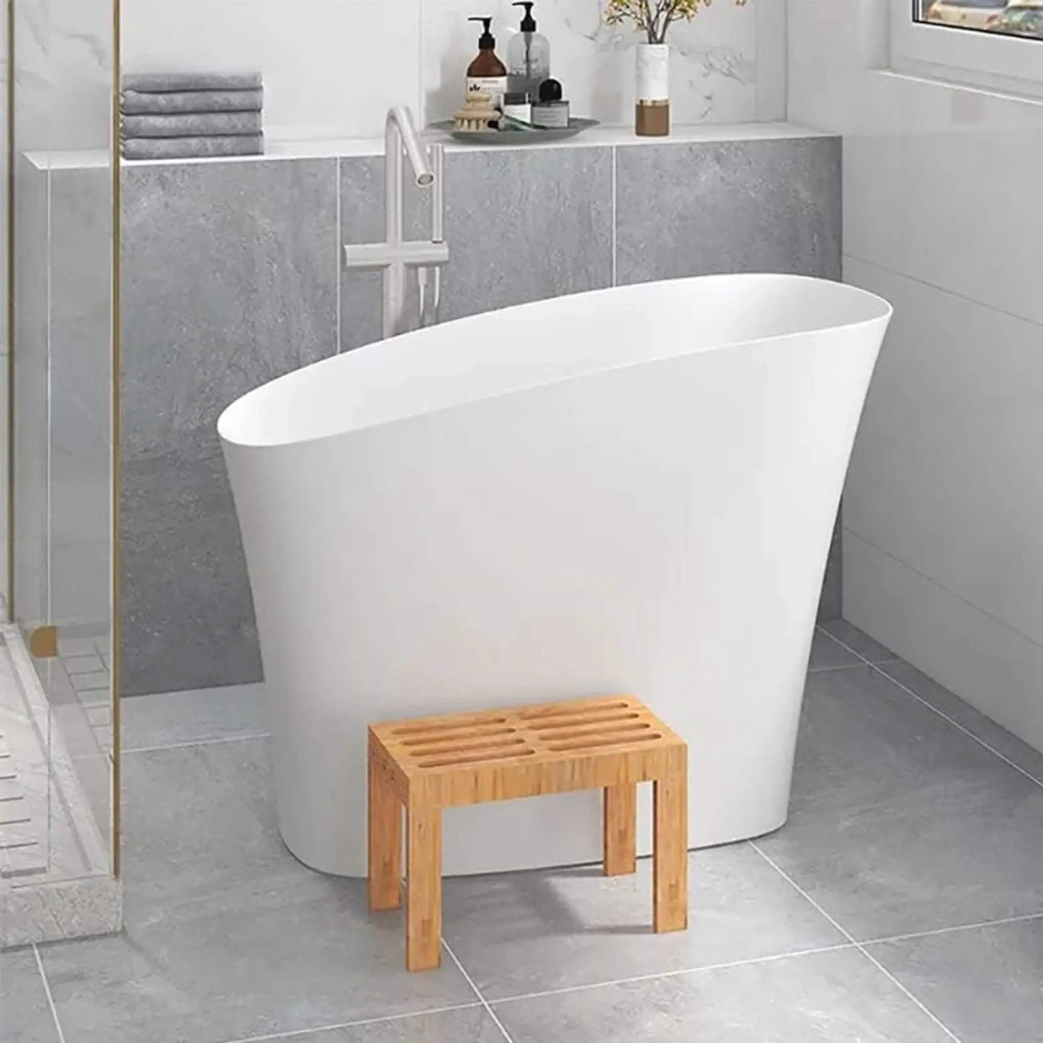 Nuvia Veloura Luxury 47-Inch White Freestanding Japanese-Styled Deep Stone Soaking Bathtub Resin (SAK84725) by SAKSBY WHOLESALE