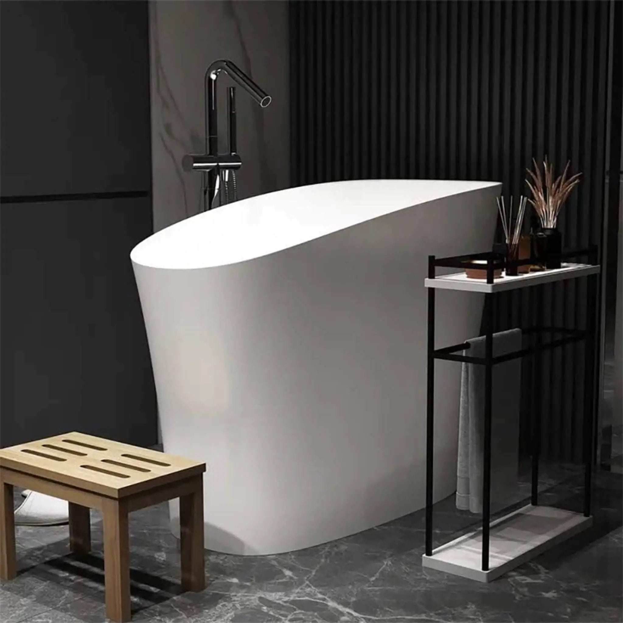 Nuvia Veloura Luxury 47-Inch White Freestanding Japanese-Styled Deep Stone Soaking Bathtub Resin (SAK84725) by SAKSBY WHOLESALE