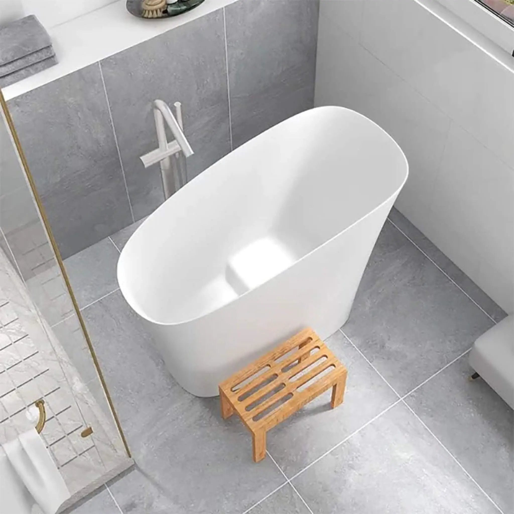 Nuvia Veloura Luxury 47-Inch White Freestanding Japanese-Styled Deep Stone Soaking Bathtub Resin (SAK84725) by SAKSBY WHOLESALE