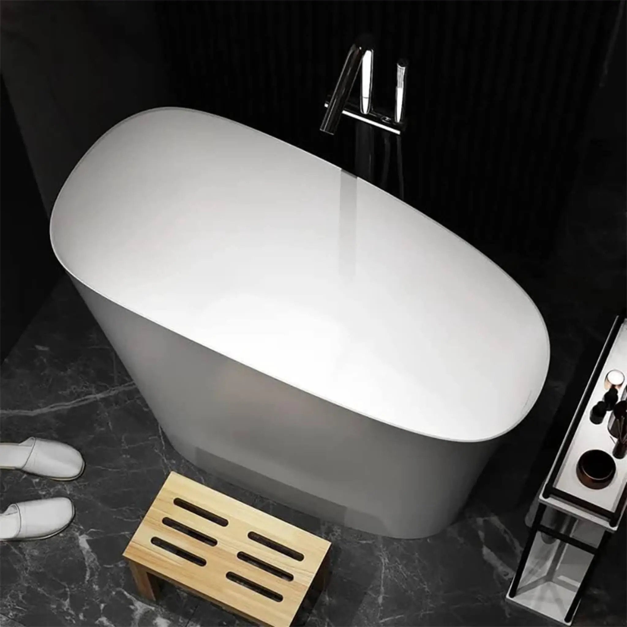Nuvia Veloura Luxury 47-Inch White Freestanding Japanese-Styled Deep Stone Soaking Bathtub Resin (SAK84725) by SAKSBY WHOLESALE