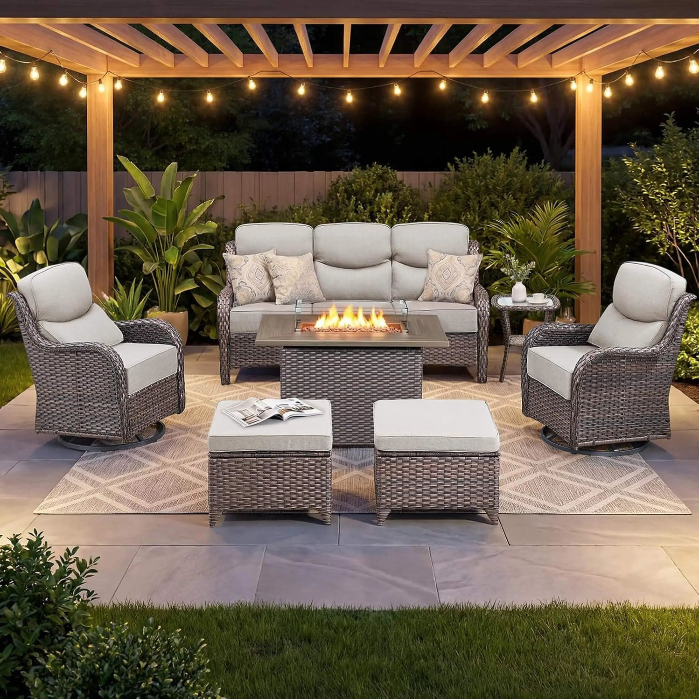 Luxury 7-Piece Outdoor Patio Furniture Set With Fire Pit Table (SAK57391) by SAKSBY WHOLESALE