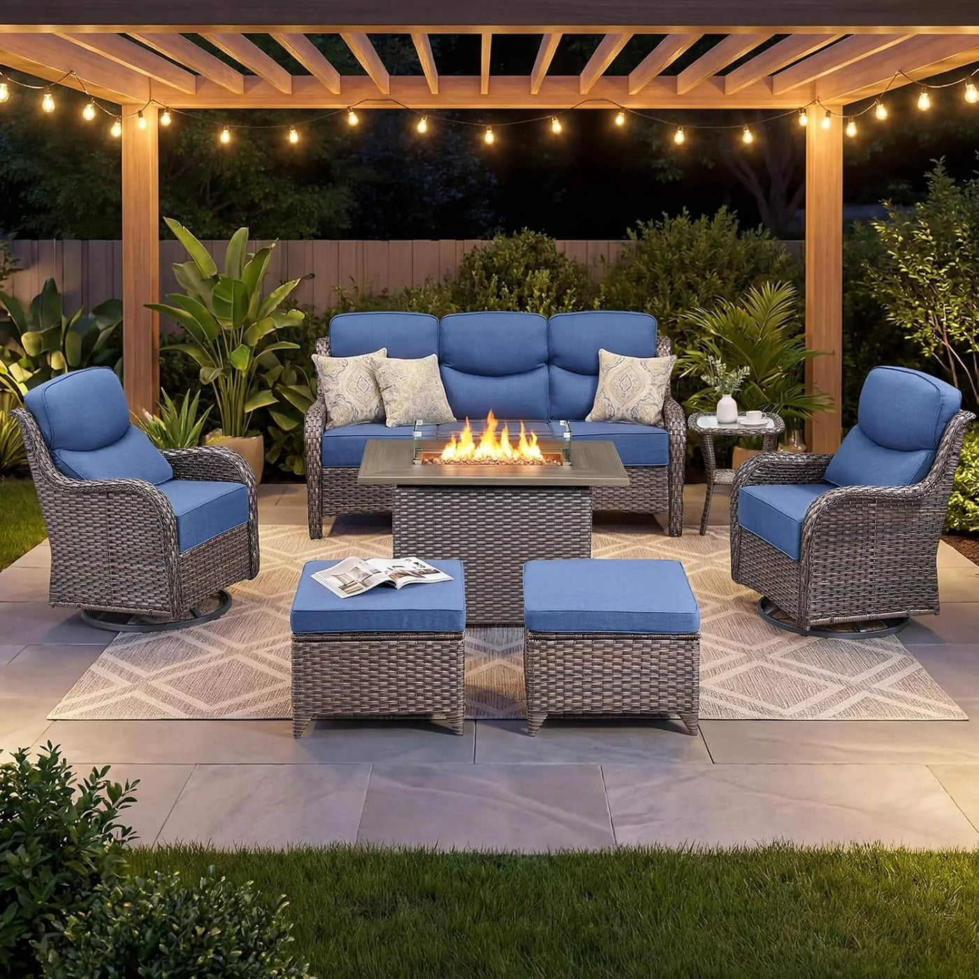 Luxury 7-Piece Outdoor Patio Furniture Set With Fire Pit Table (SAK57391) by SAKSBY WHOLESALE