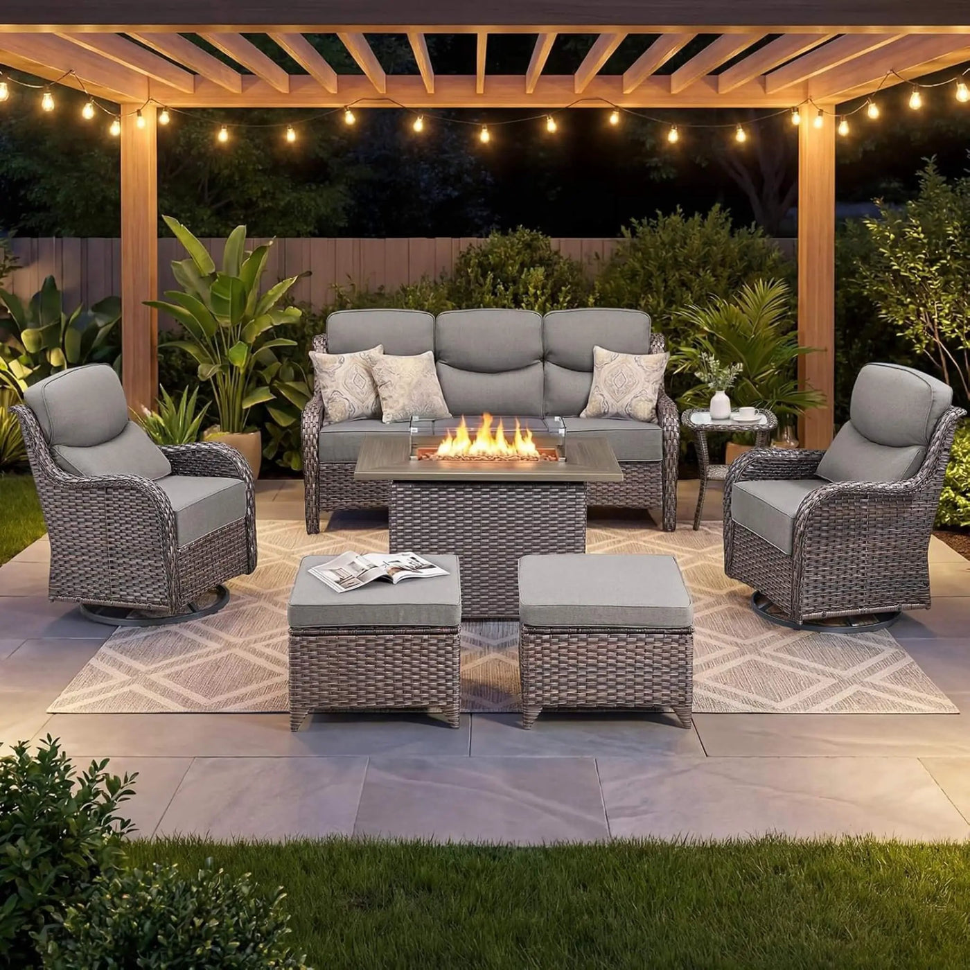 Luxury 7-Piece Outdoor Patio Furniture Set With Fire Pit Table (SAK57391) by SAKSBY WHOLESALE